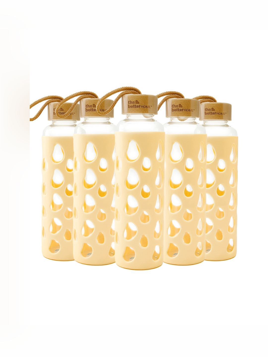 

The Better Home Yellow & Brown 5 Pieces Glass Water Bottles 500 ml Each