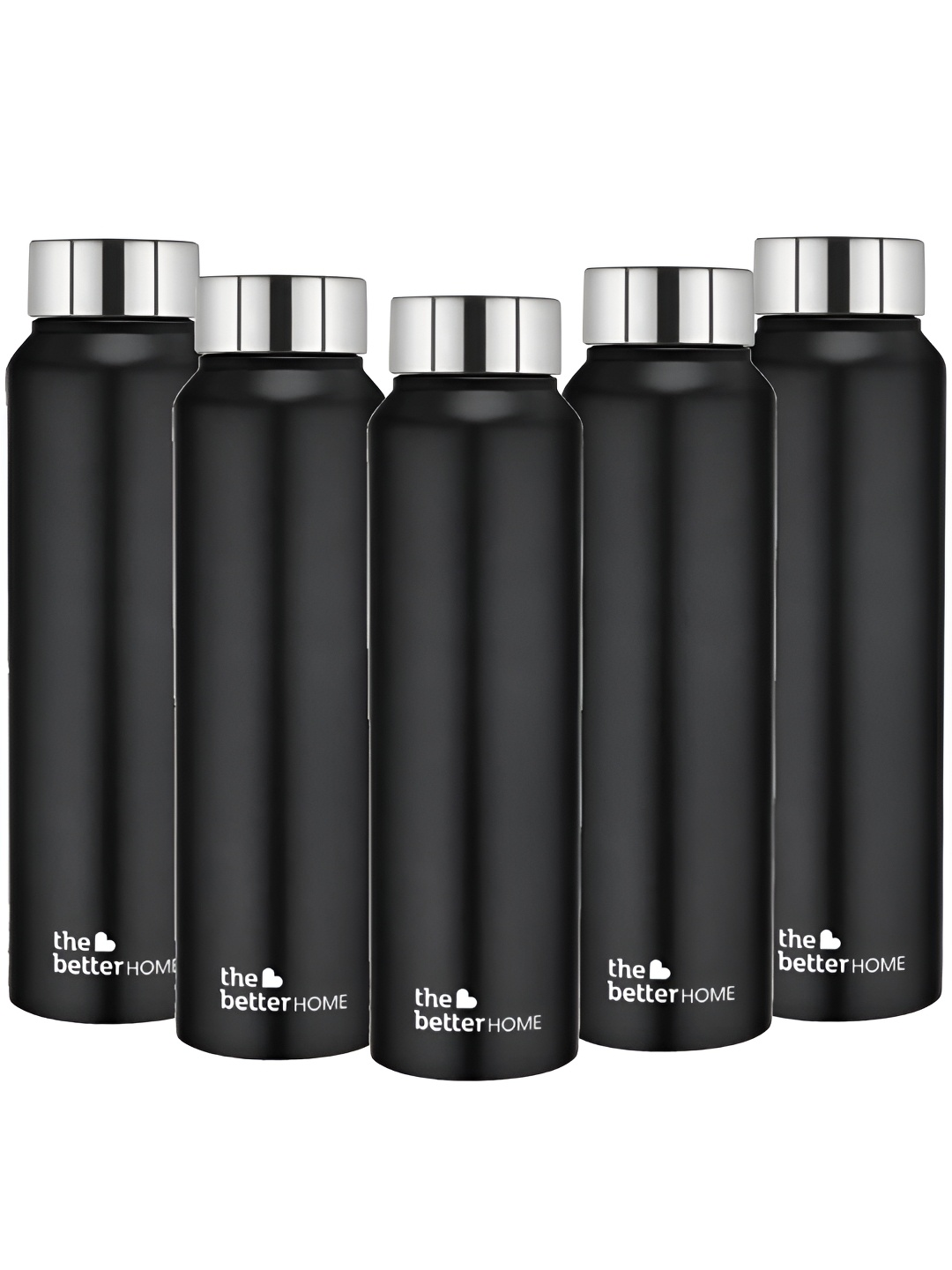 

The Better Home Black& Silver Toned 5 Pieces Stainless Steel Water Bottles 1 L Each
