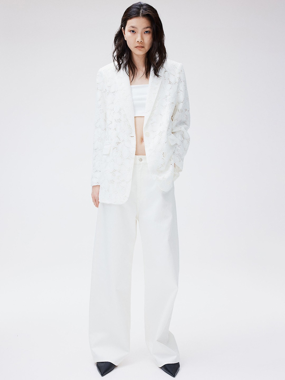 

H&M Lace Blazer, White