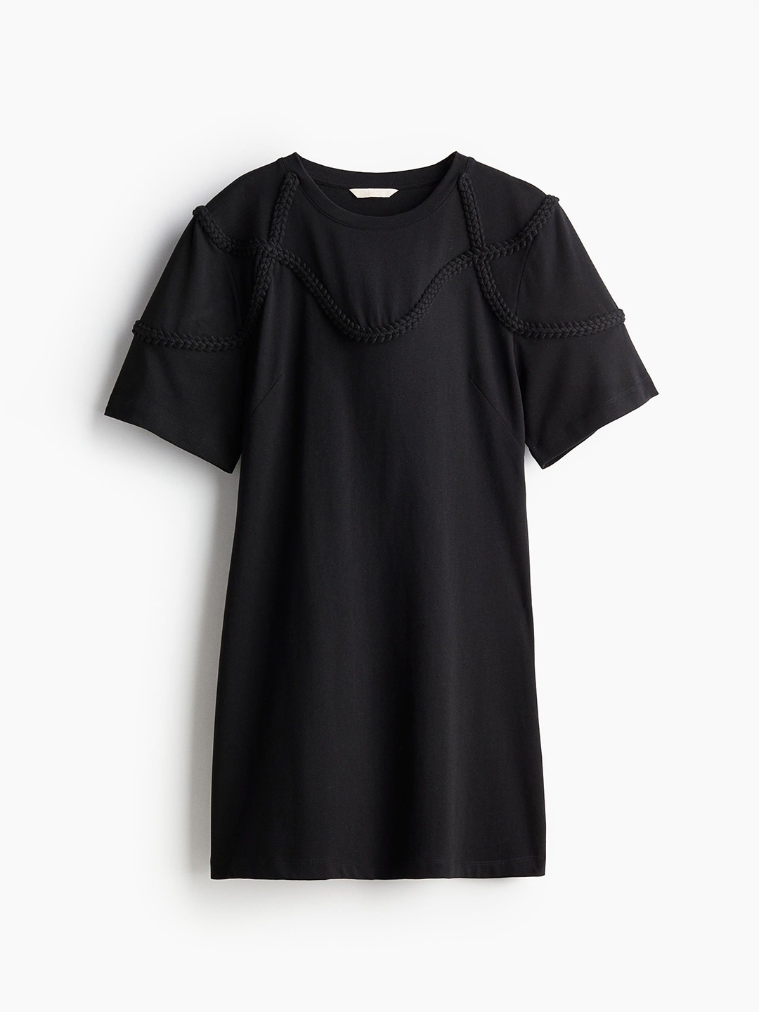 

H&M Cotton Braid-Trim T-shirt Dress, Black