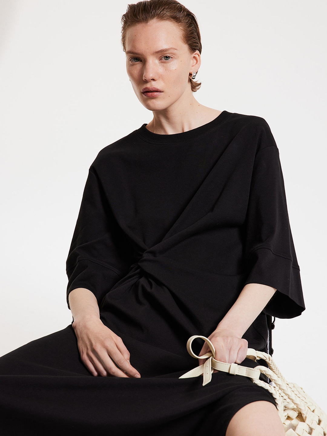 

H&M Cotton Twist-Detail T-shirt Dress, Black