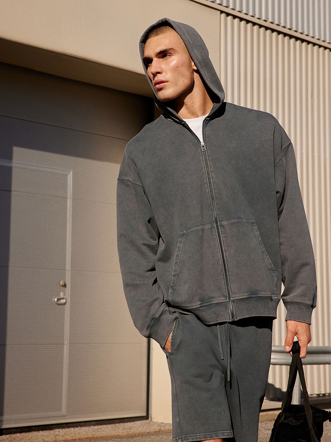 

H&M Pure Cotton Zip-Through Sports Hoodie, Grey