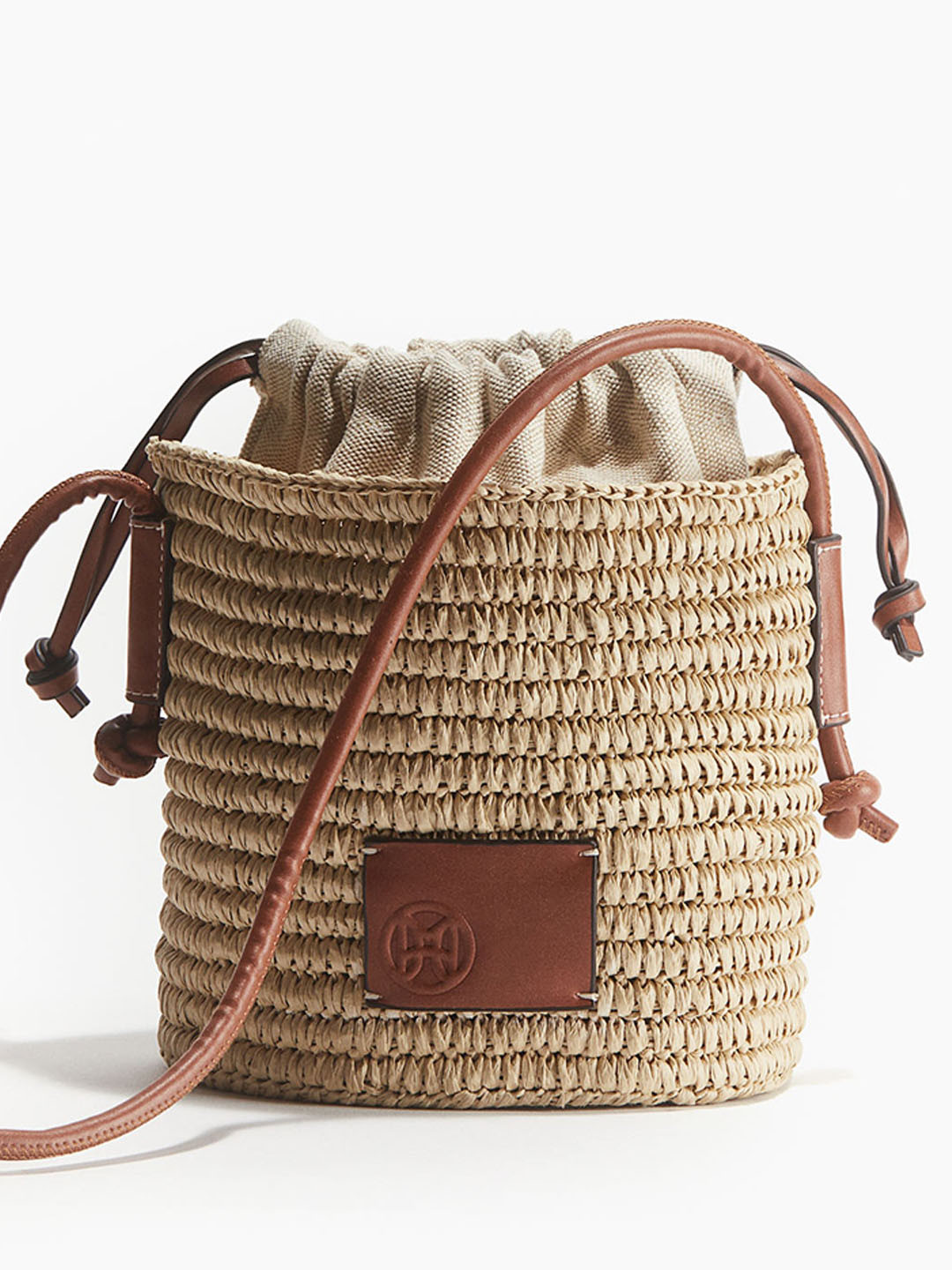 

H&M Straw Bucket Bag, Beige