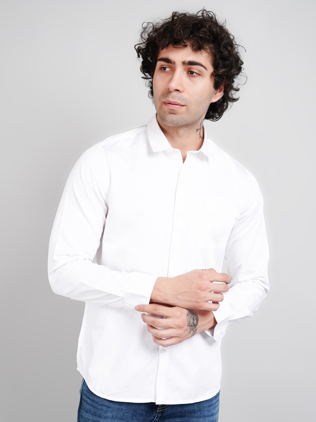

TIM PARIS Opaque Cotton Casual Shirt, White