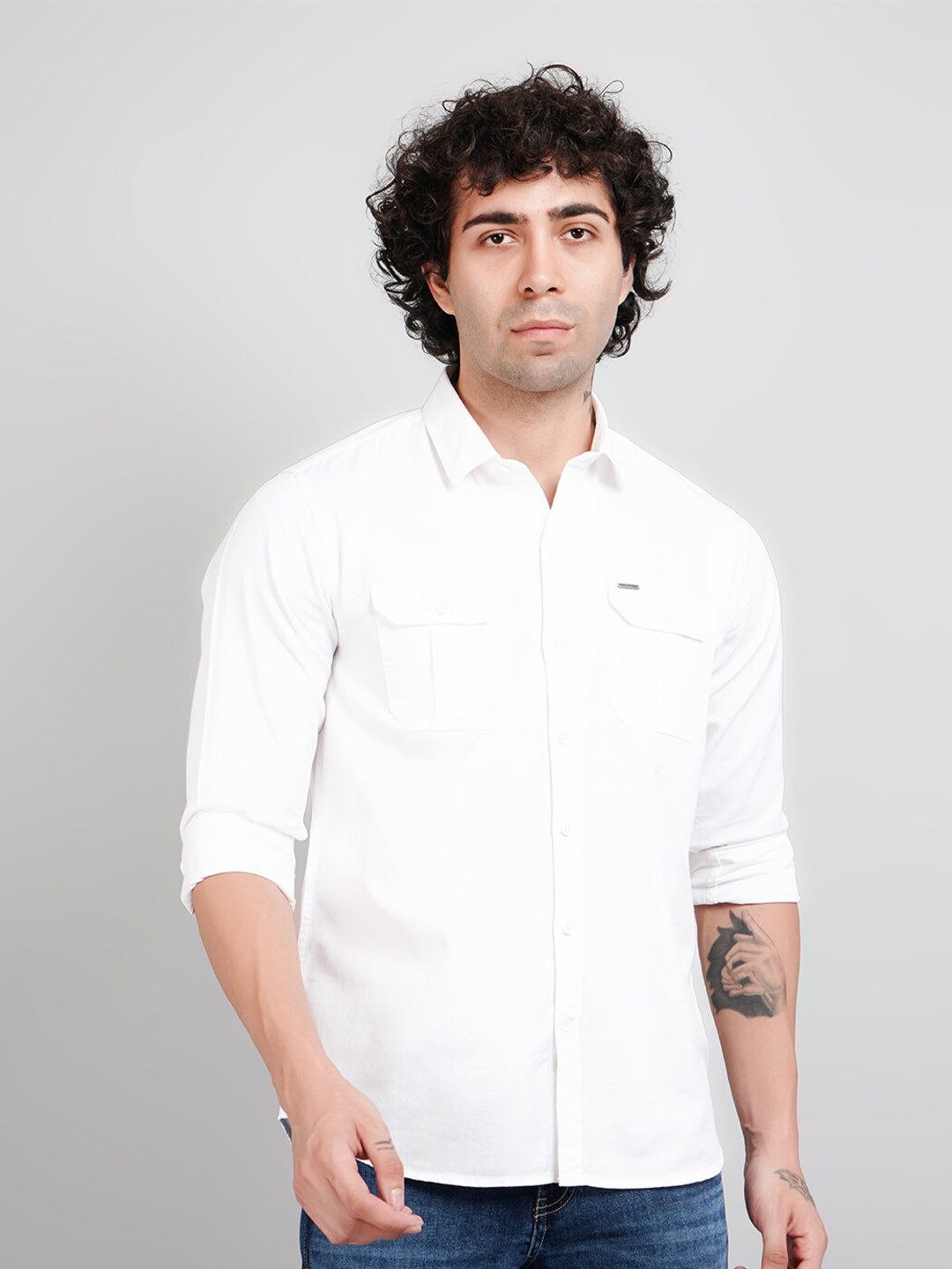 

TIM PARIS Opaque Cotton Casual Shirt, White