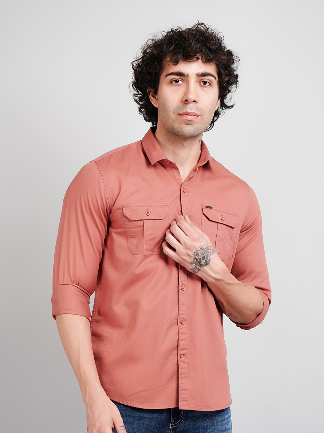 

TIM PARIS Opaque Cotton Casual Shirt, Brown