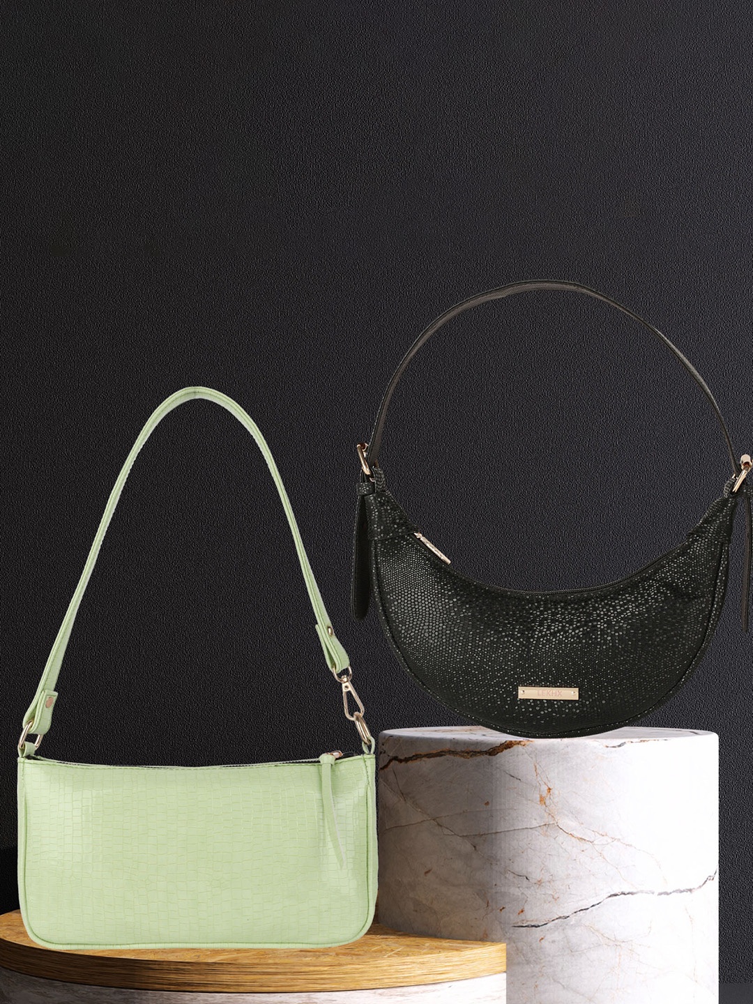 

LEKHX Set Of 2 PU Structured Handheld Bag, Green