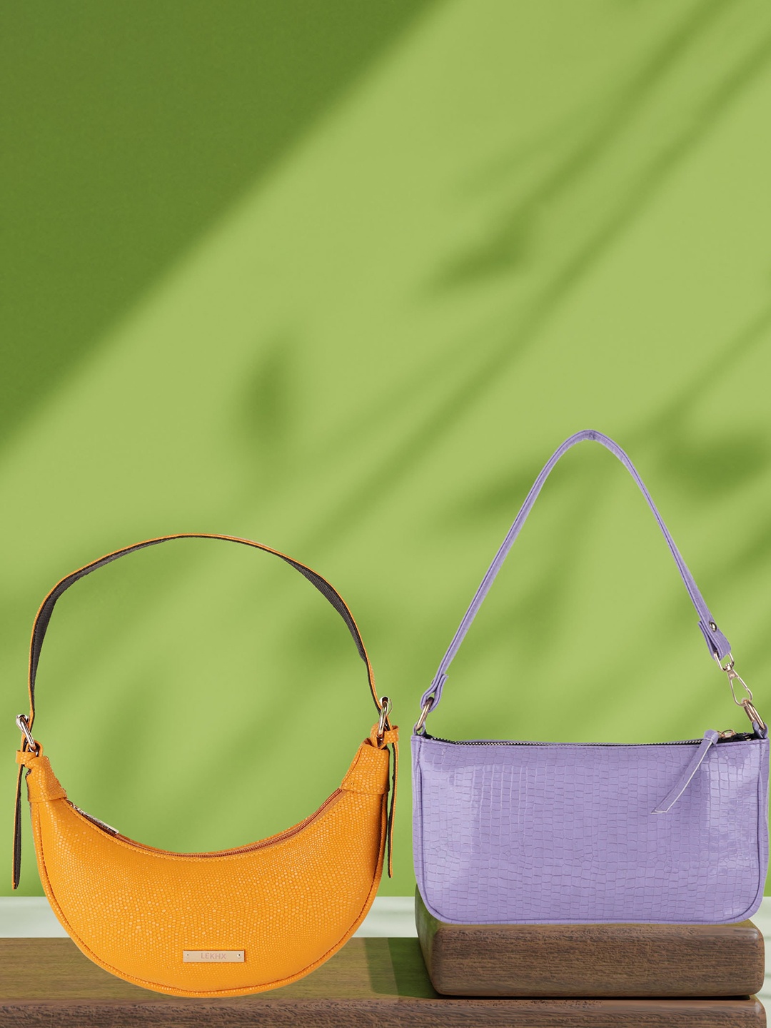 

LEKHX Set of 2 Structured Vegan Leather Hobo & Shoulder Bag, Orange