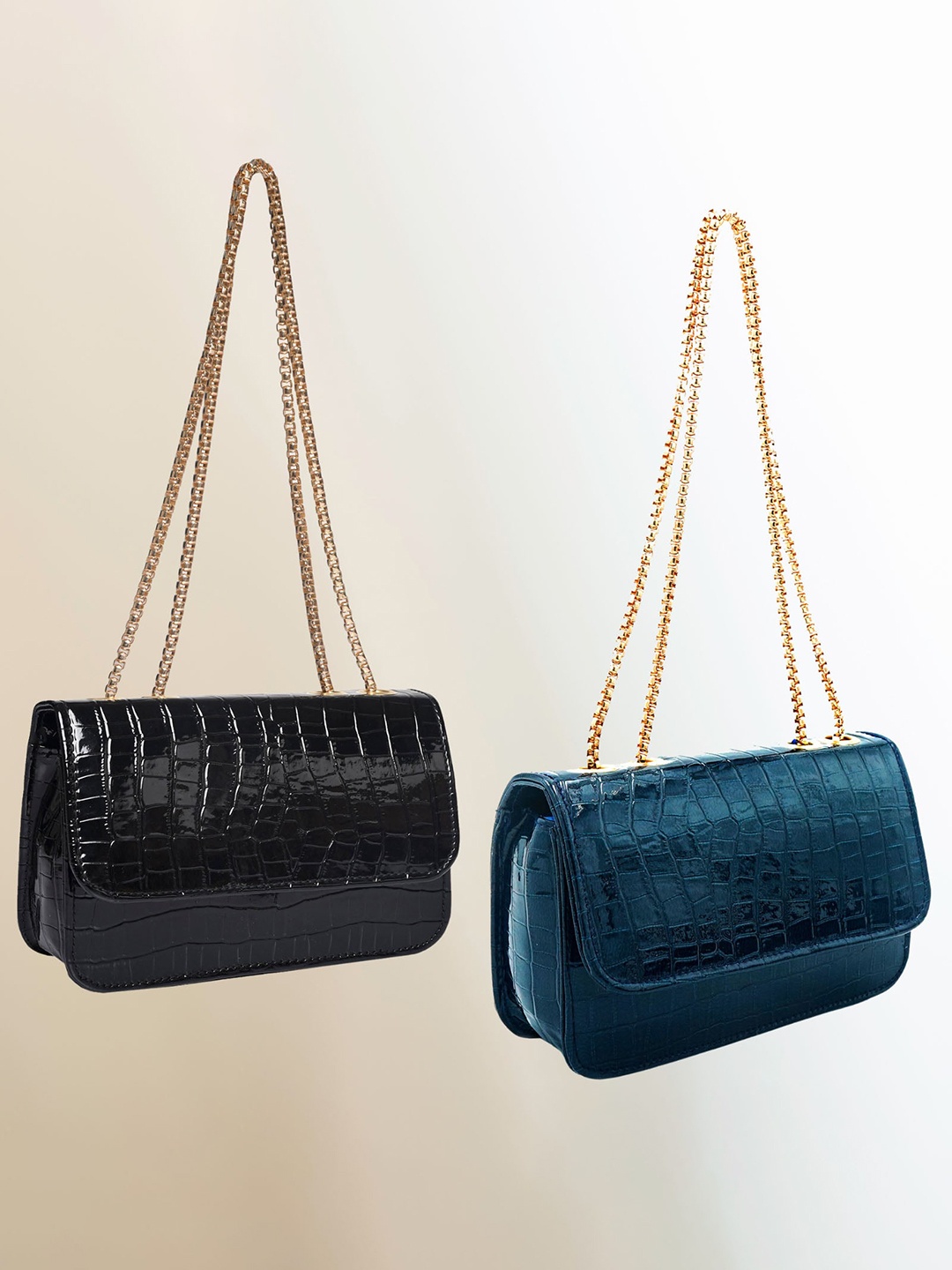 

LEKHX Pack Of 2 Textured PU Structured Sling Bag, Black