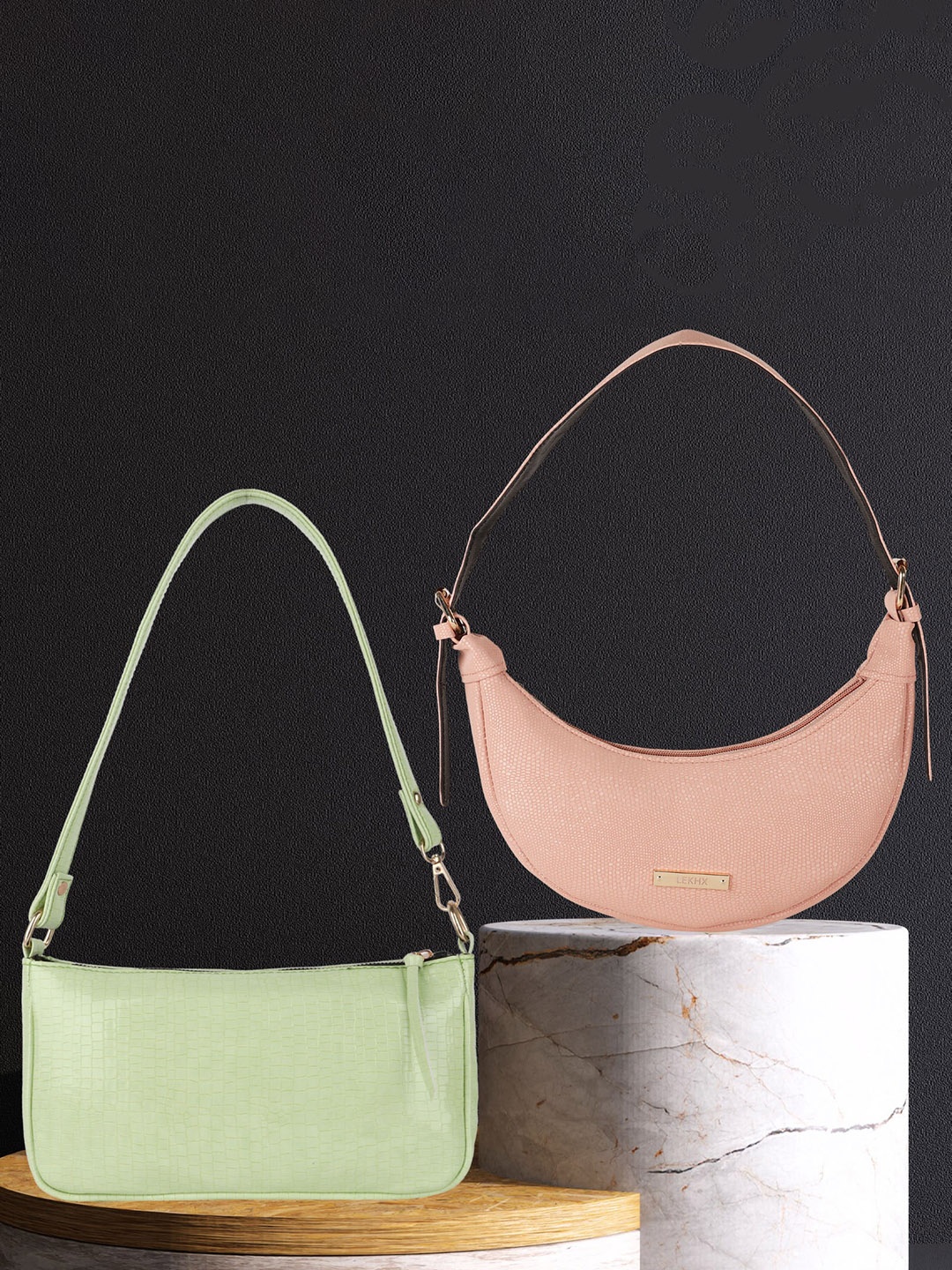 

LEKHX Set Of 2 Structured Shoulder Bag, Green
