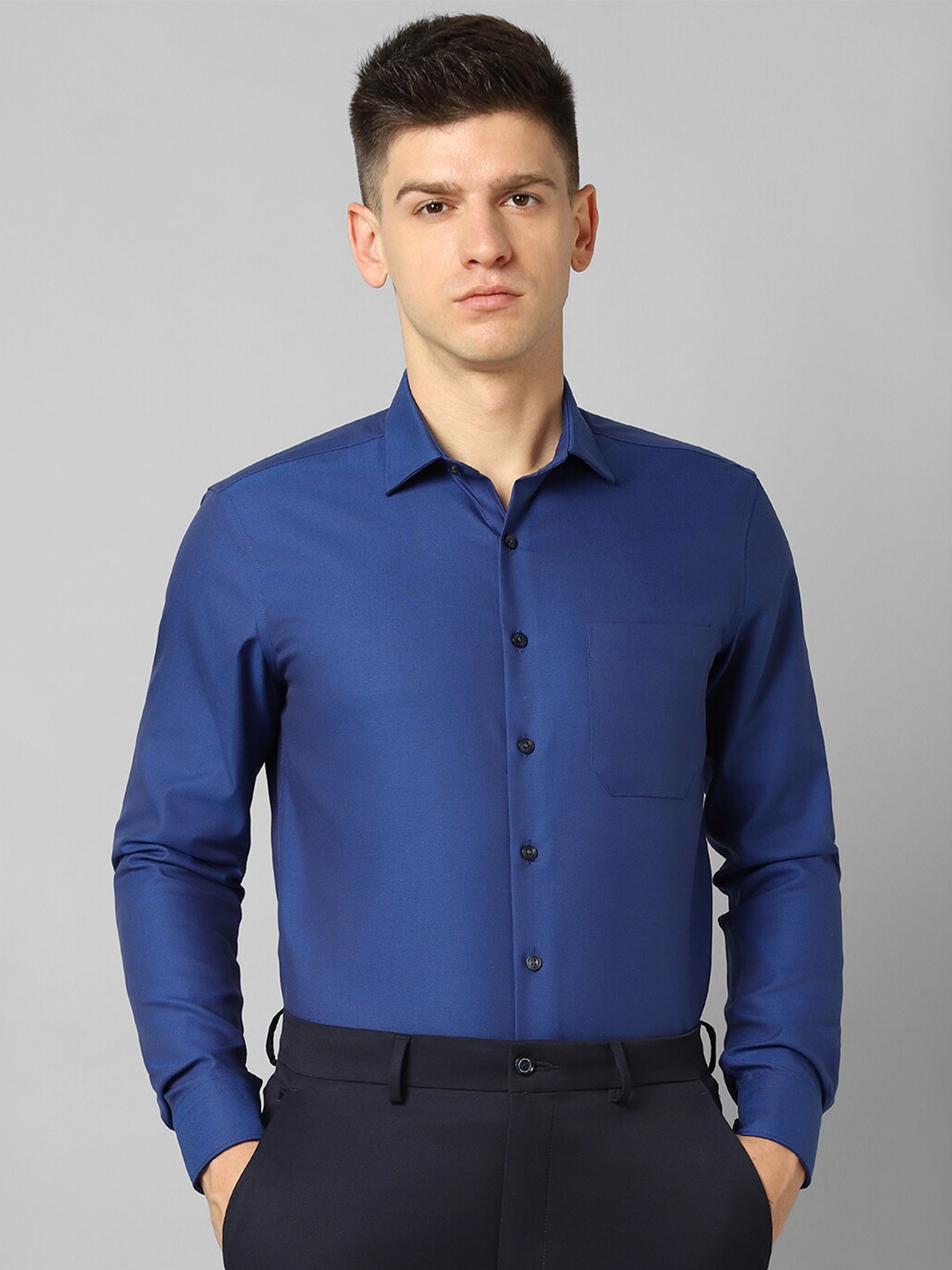 

Louis Philippe Slim Fit Opaque Cotton Casual Shirt, Blue
