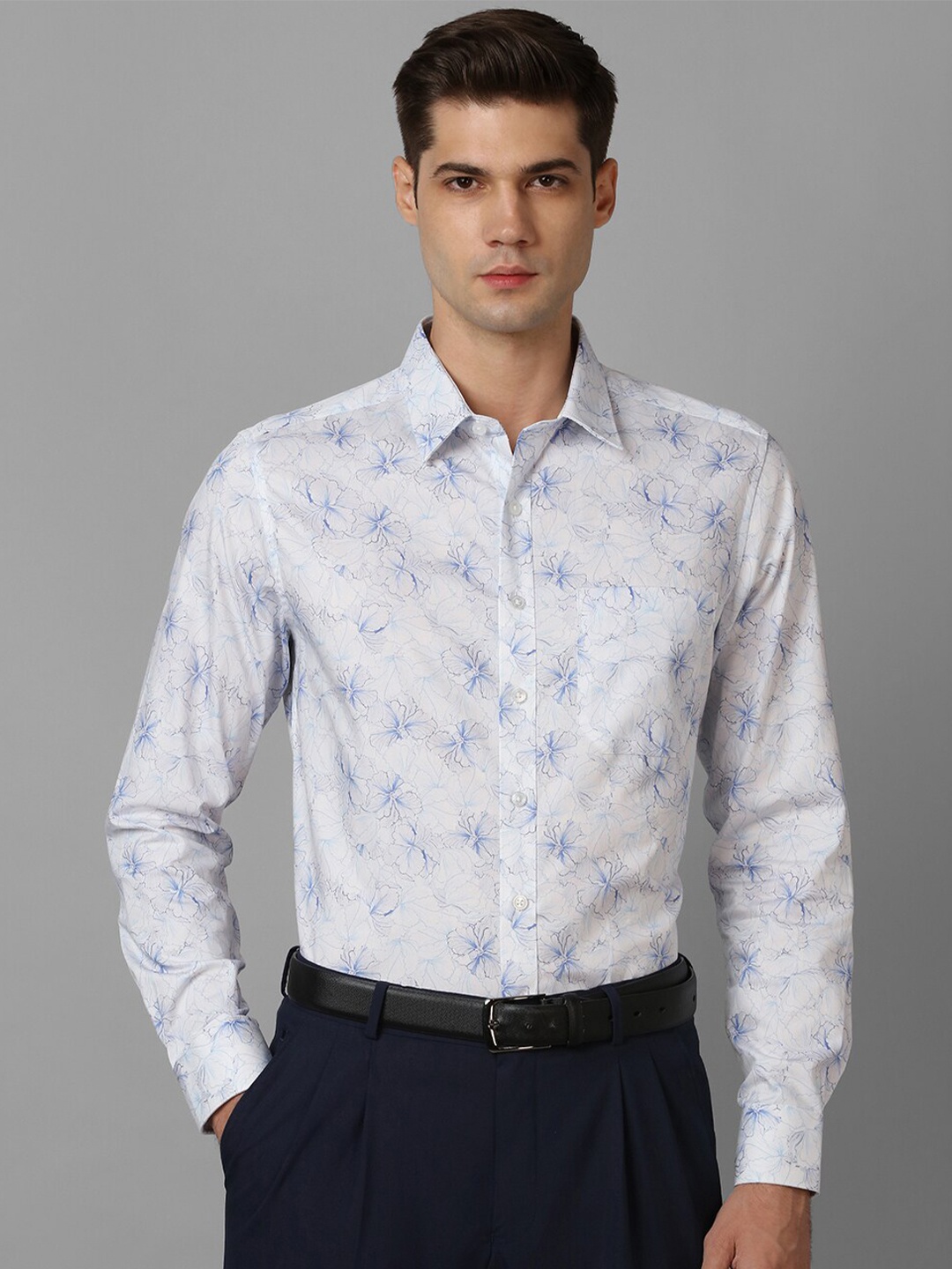 

Louis Philippe Slim Fit Floral Opaque Printed Cotton Casual Shirt, White