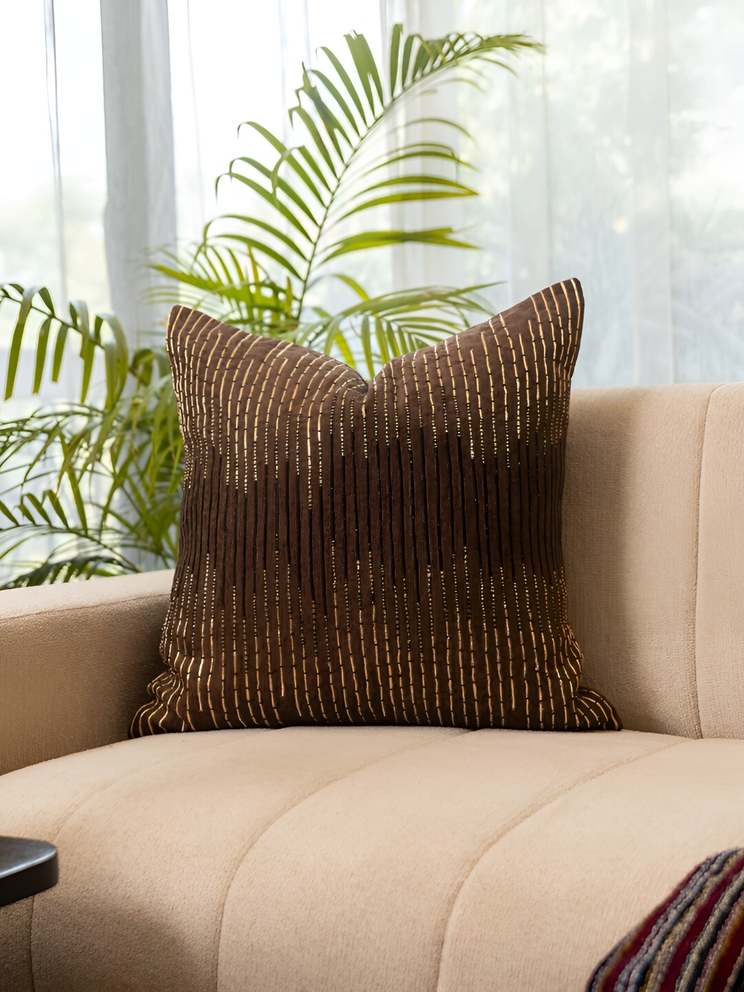 

Eris Home midas touch Brown Embroidered Square Cushion Covers