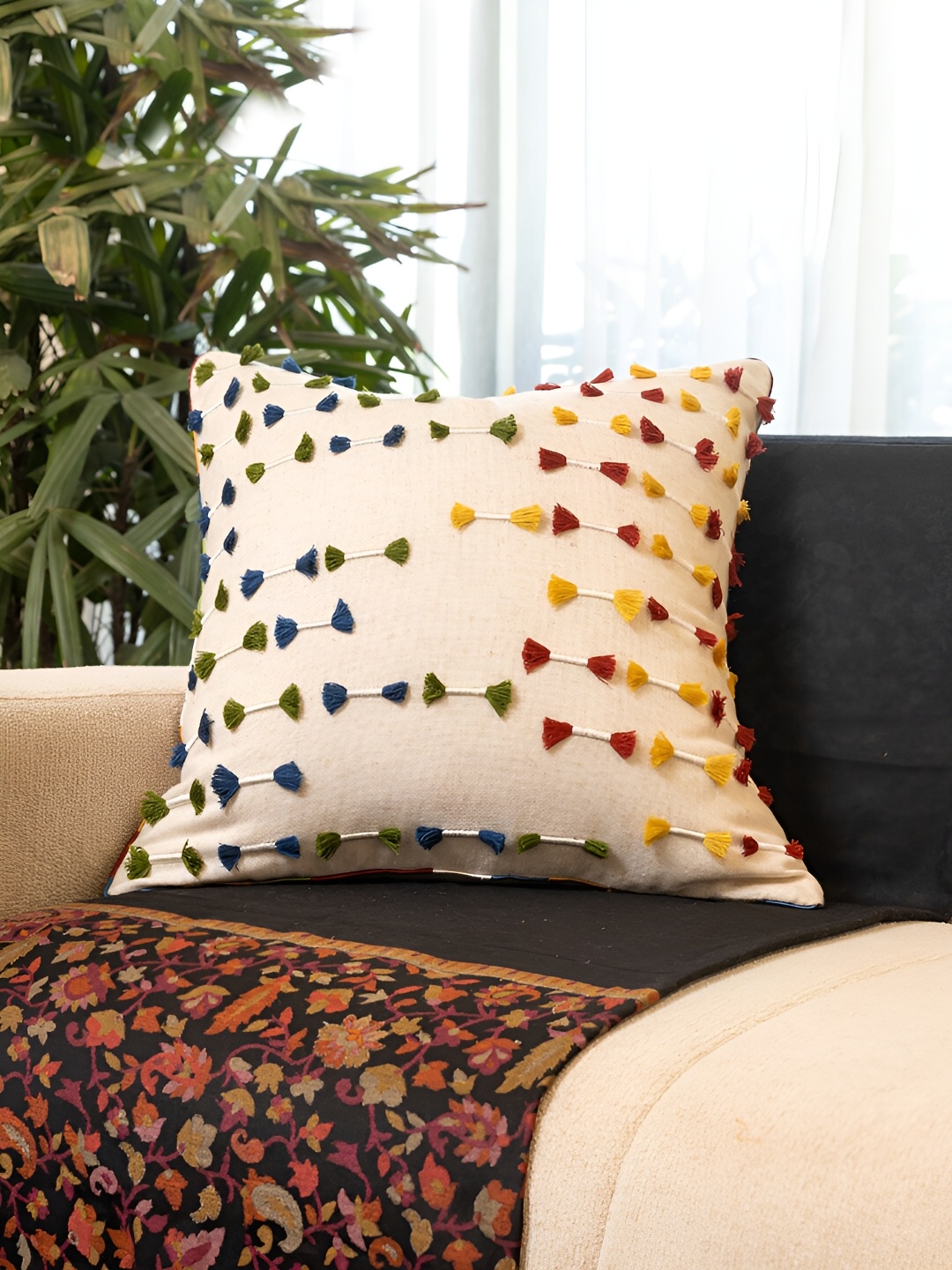 

Eris Home chromatic burst Off White Embellished Square Cushion Covers