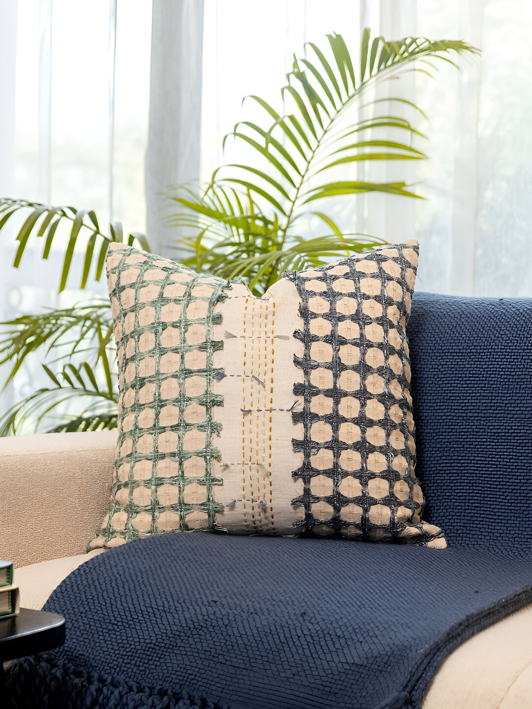

Eris Home seaside breeze Beige Self Design Square Cushion Covers