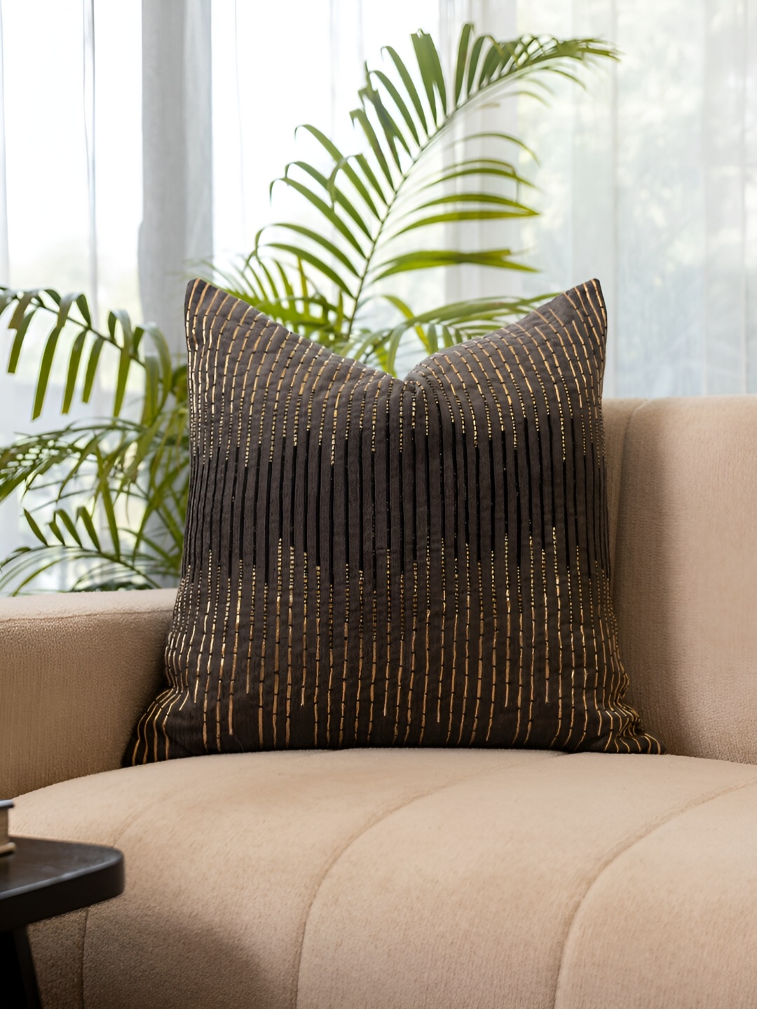 

Eris Home midas touch Grey Embroidered Square Cushion Cover