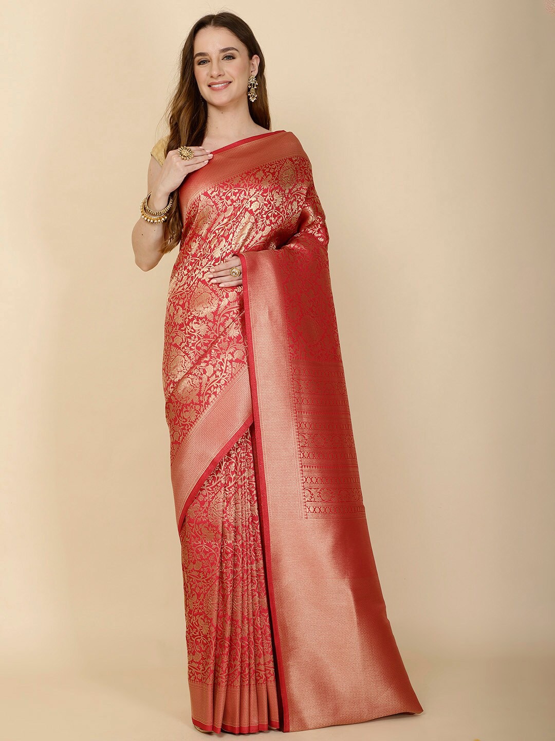 

Meena Bazaar Woven Design Zari Banarasi Saree, Maroon