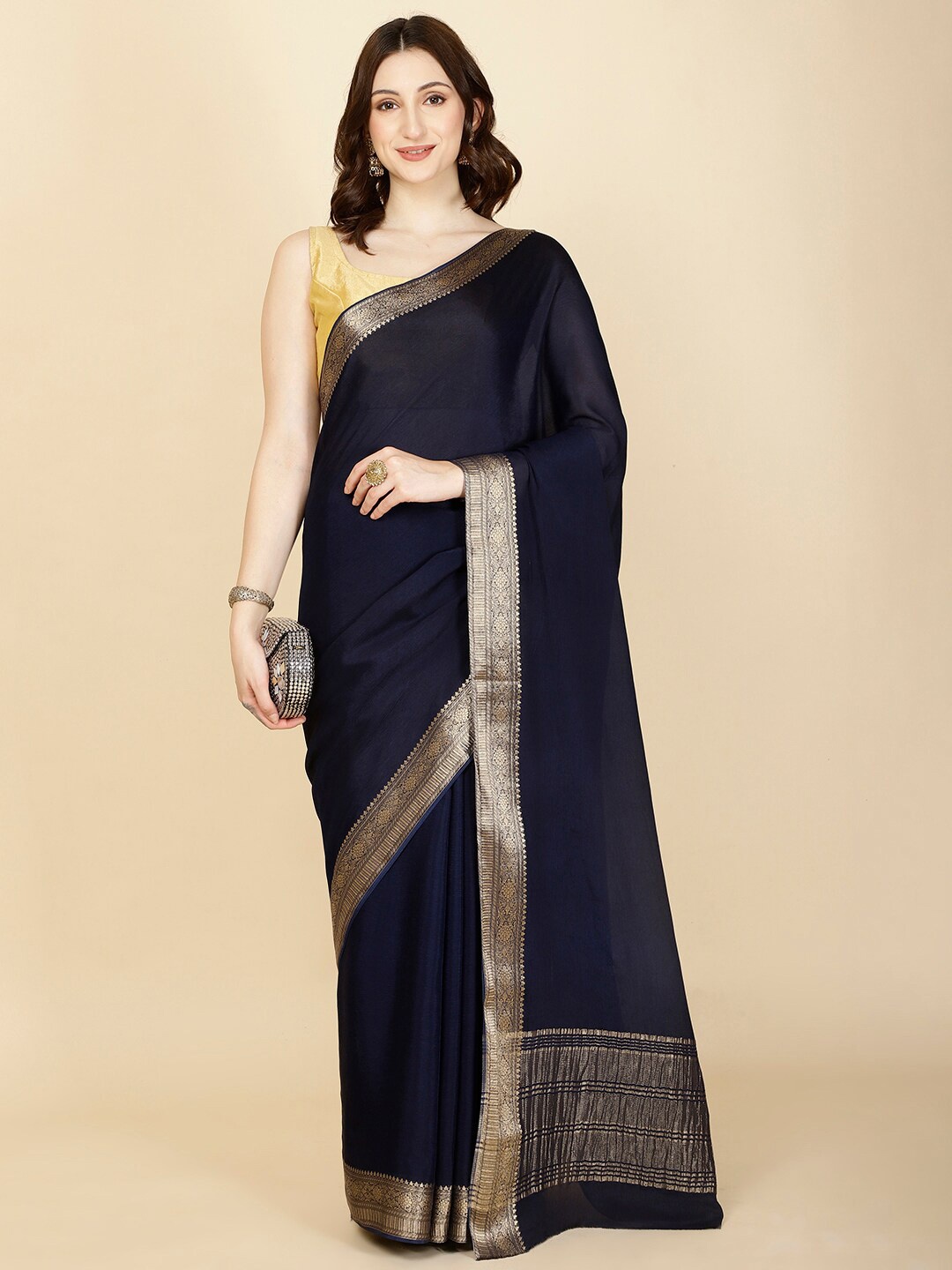 

Meena Bazaar Woven Design Zari Saree, Navy blue