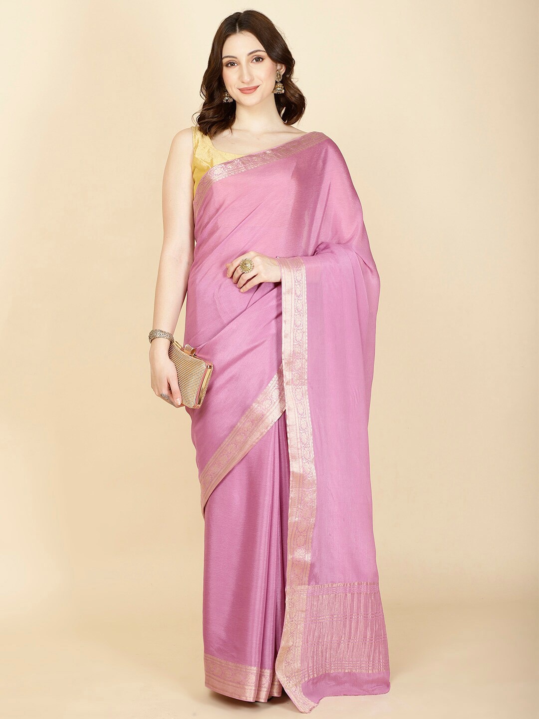 

Meena Bazaar Woven Design Border Zari Saree, Purple