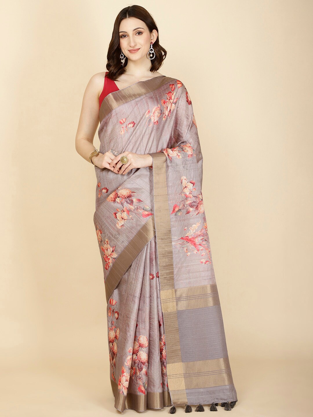 

Meena Bazaar Floral Printed Saree, Grey