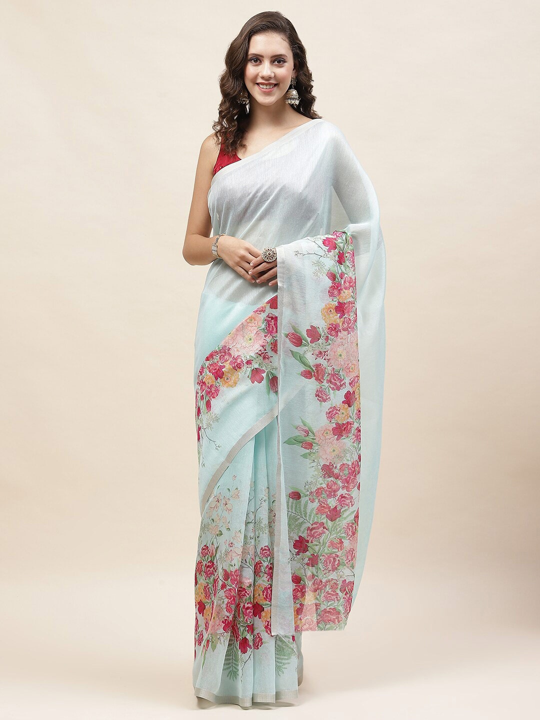 

Meena Bazaar Floral Printed Saree, Sea green