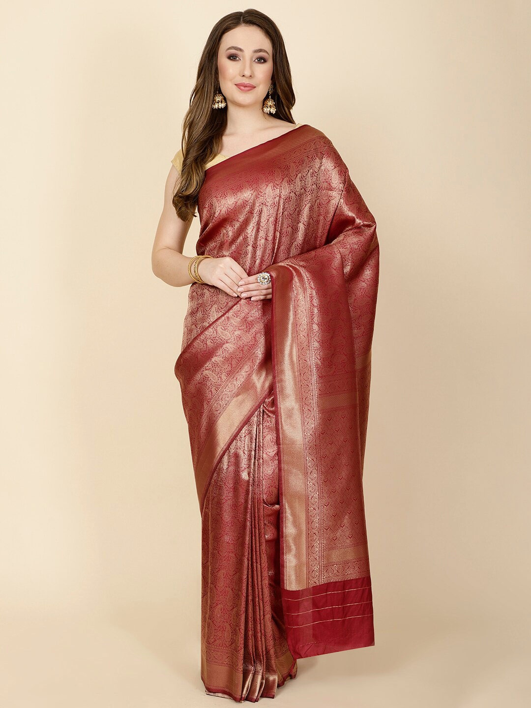 

Meena Bazaar Paisley Woven Design Zari Art Silk Saree, Burgundy