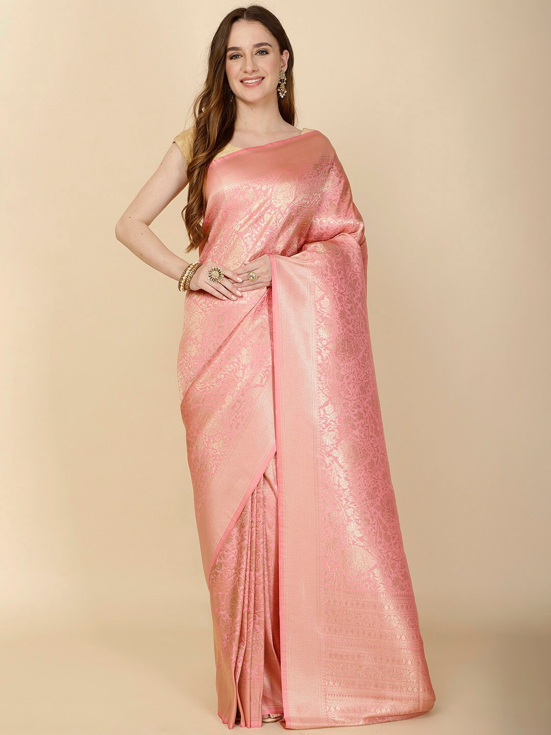 

Meena Bazaar Woven Design Art Silk Banarasi Saree, Pink