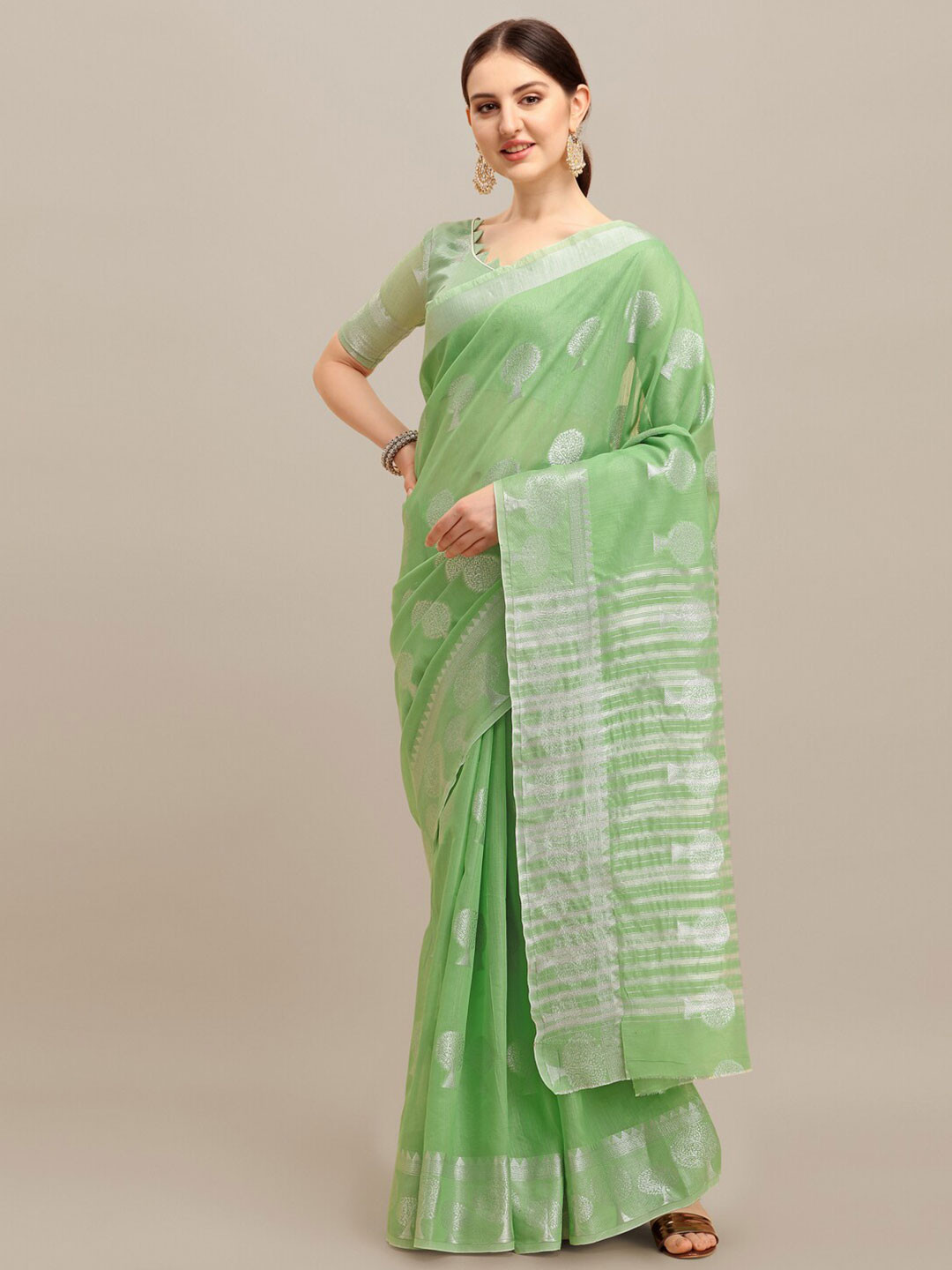 

KALINI Zari Silk Cotton Banarasi Saree, Green
