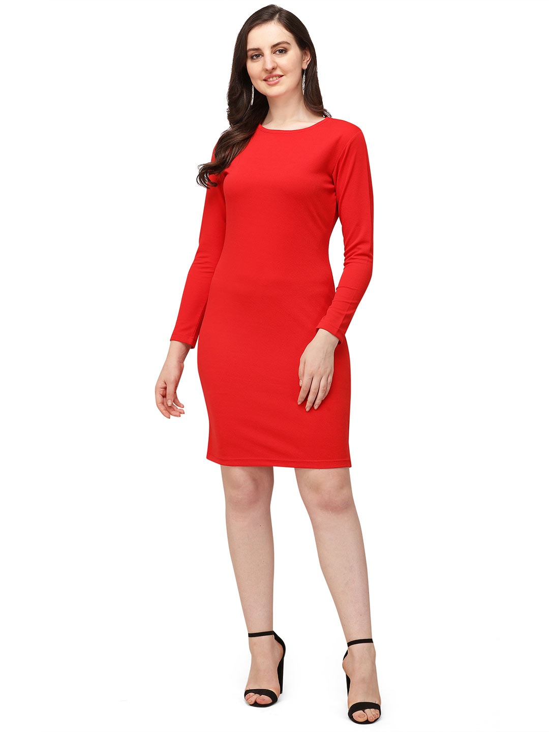 

Alekya Boat Neck Sleeveless Bodycon Midi Dress, Red