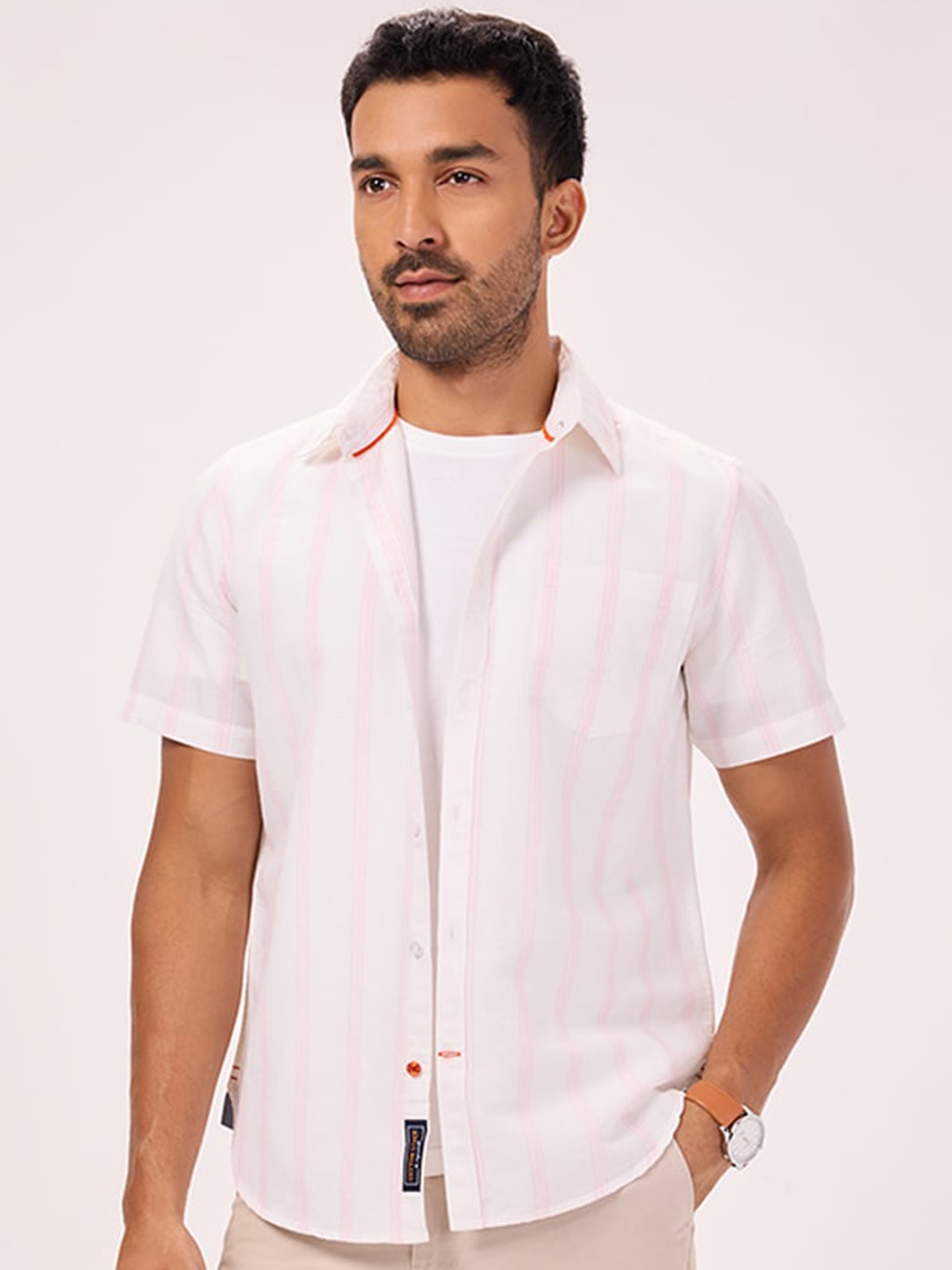 

Bombay High Comfort Striped Short Sleeve Casual Shirt, White