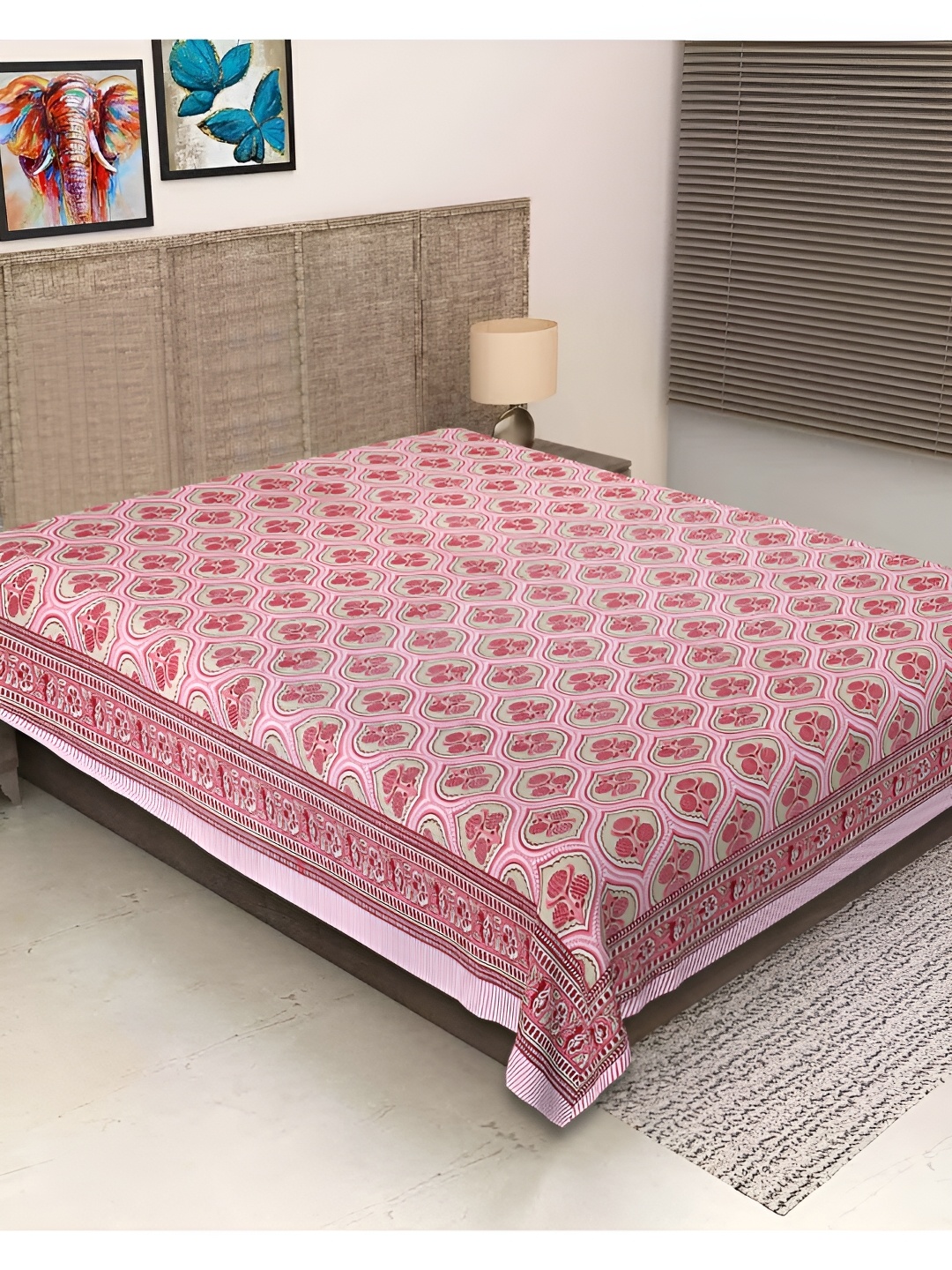 

INDHOME LIFE Pink & Beige Floral 260 TC Pure Cotton Single Bedsheet
