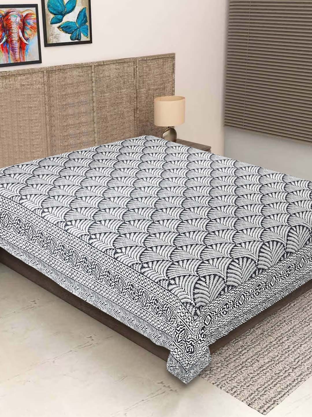 

INDHOME LIFE Grey & White Geometric 260 TC Pure Cotton Single Bedsheet