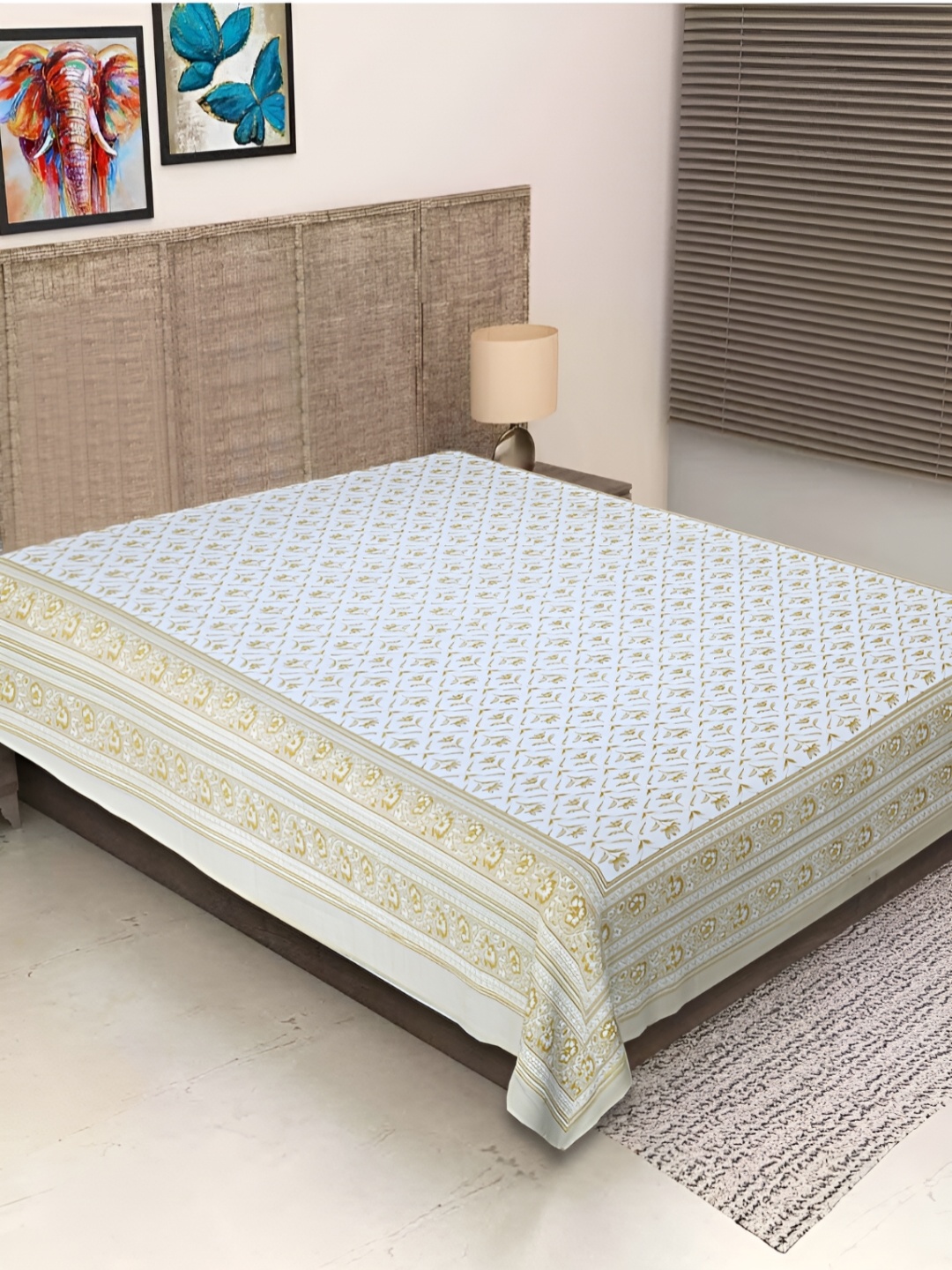 

INDHOME LIFE Orange & White Floral 260 TC Pure Cotton Single Bedsheet