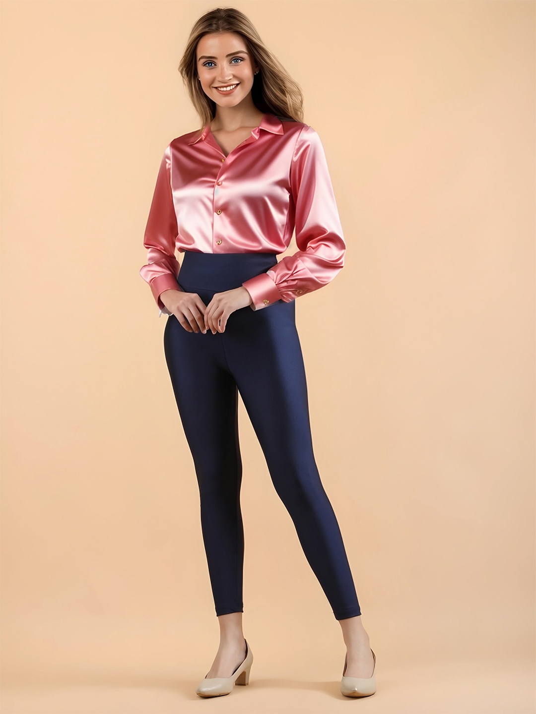 

DUNBERRY LONDON Luxe Premium High Waist Shimmer Party Gym Jeggings, Navy blue