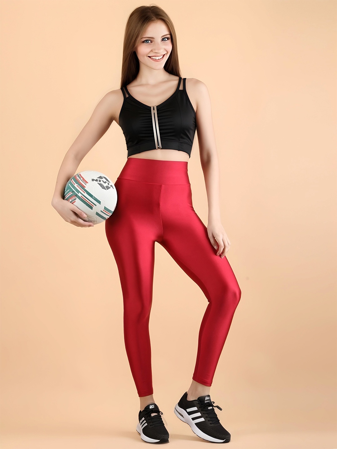 

DUNBERRY LONDON Ankle length High Waist Glossy Shimmer Jeggings, Maroon
