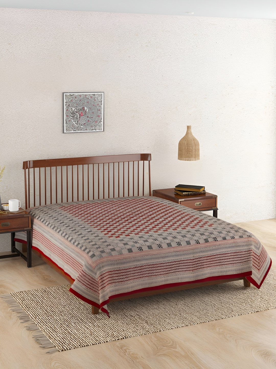 

Fabindia Black & Red Printed 120-179 TC Cotton Double King Bed Covers