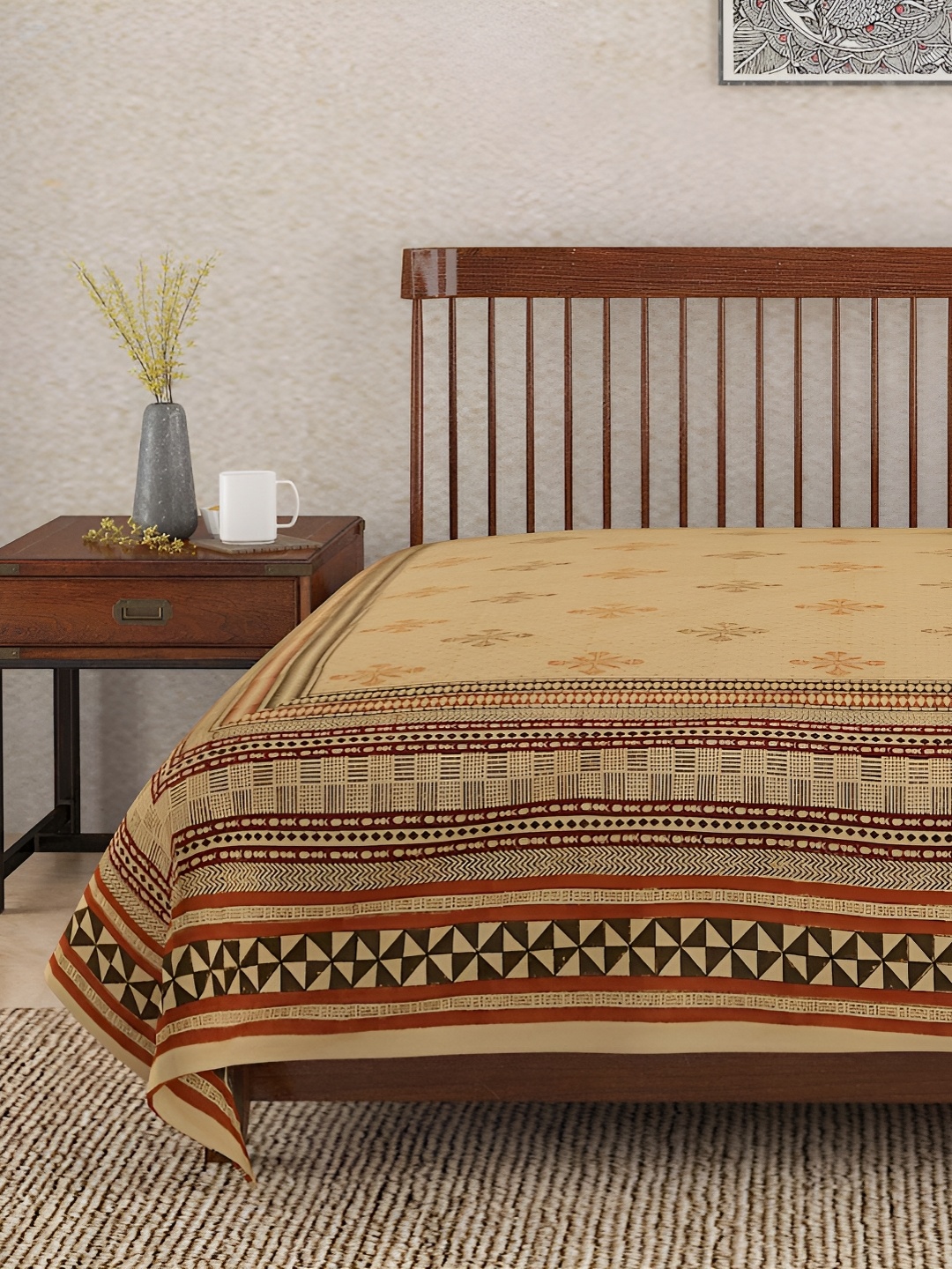 

Fabindia Beige Printed 120 TC Cotton Double King Bed Cover