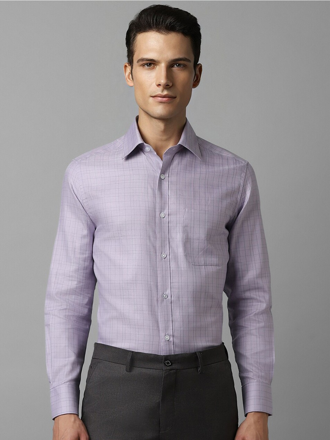 

Louis Philippe Opaque Checked Cotton Formal Shirt, Purple
