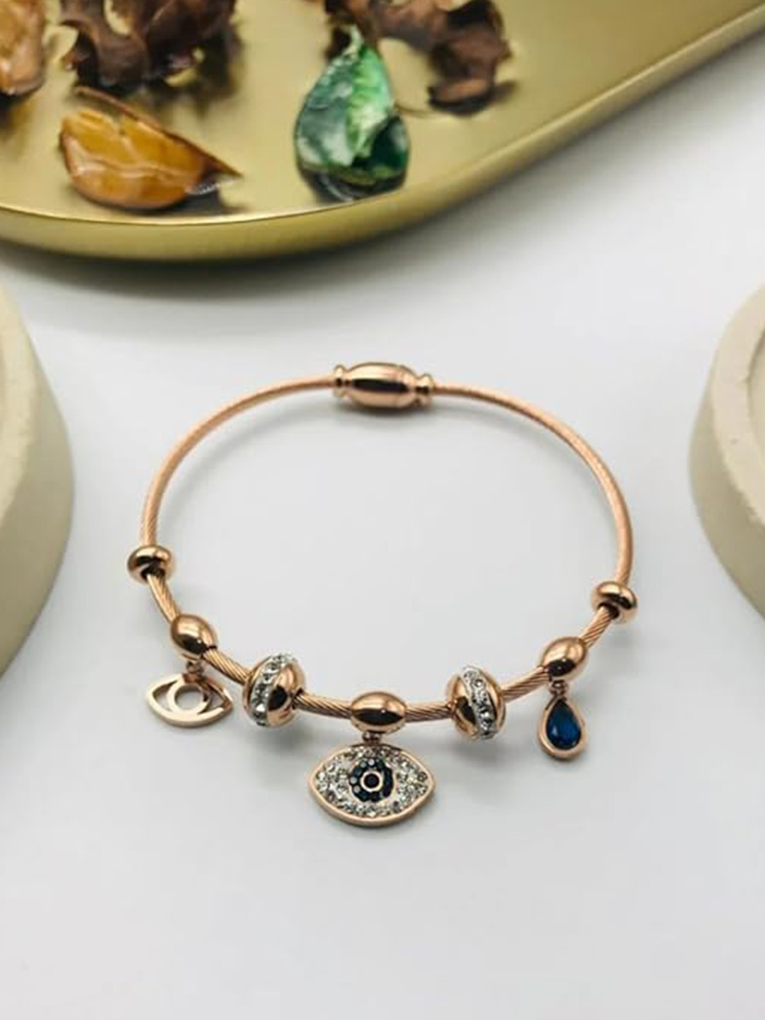 

MEENAZ Women American Diamond Stainless Steel Gold-Plated Kada Bracelet