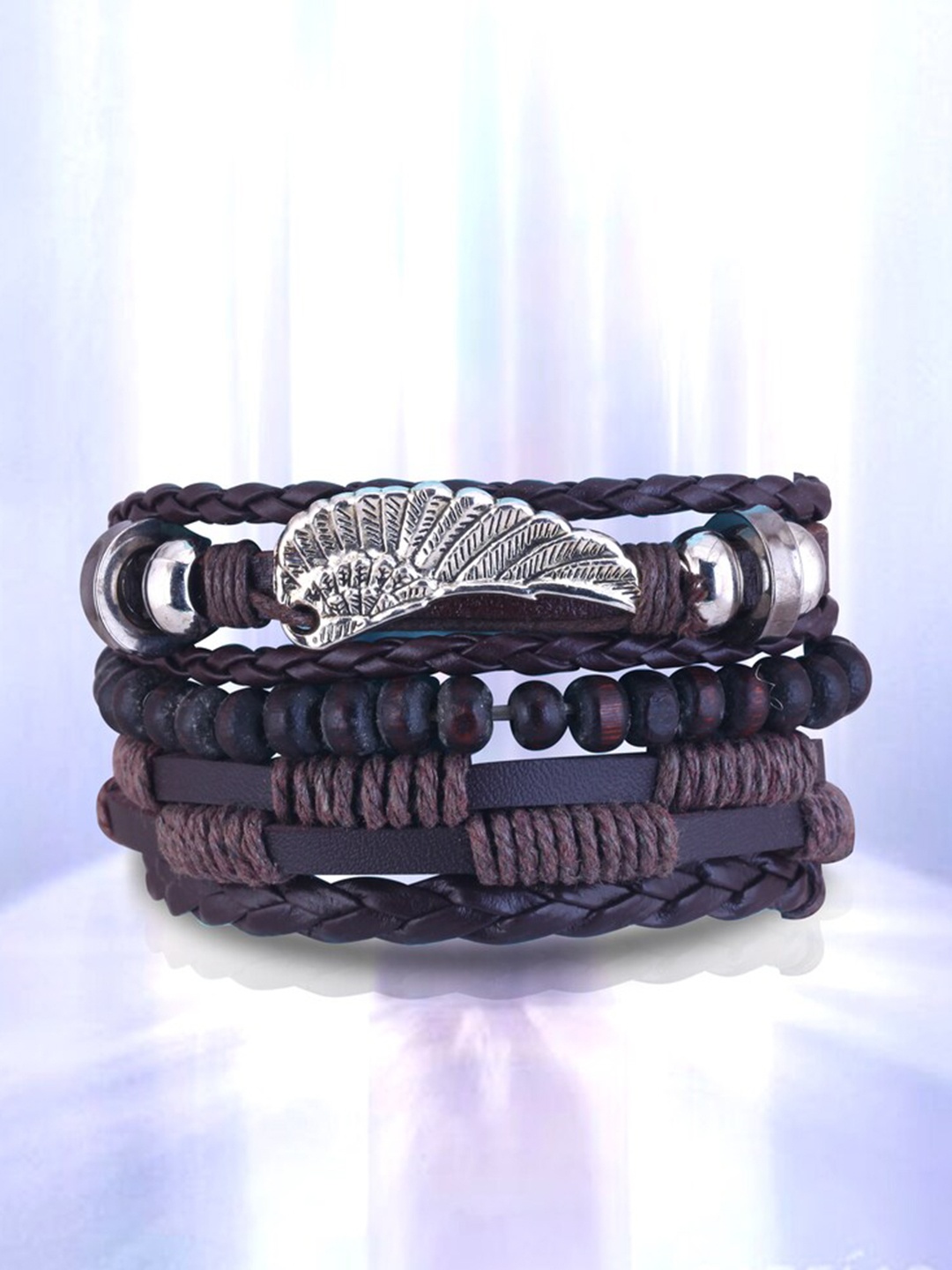 

MEENAZ Men Leather Multistrand Bracelet, Black