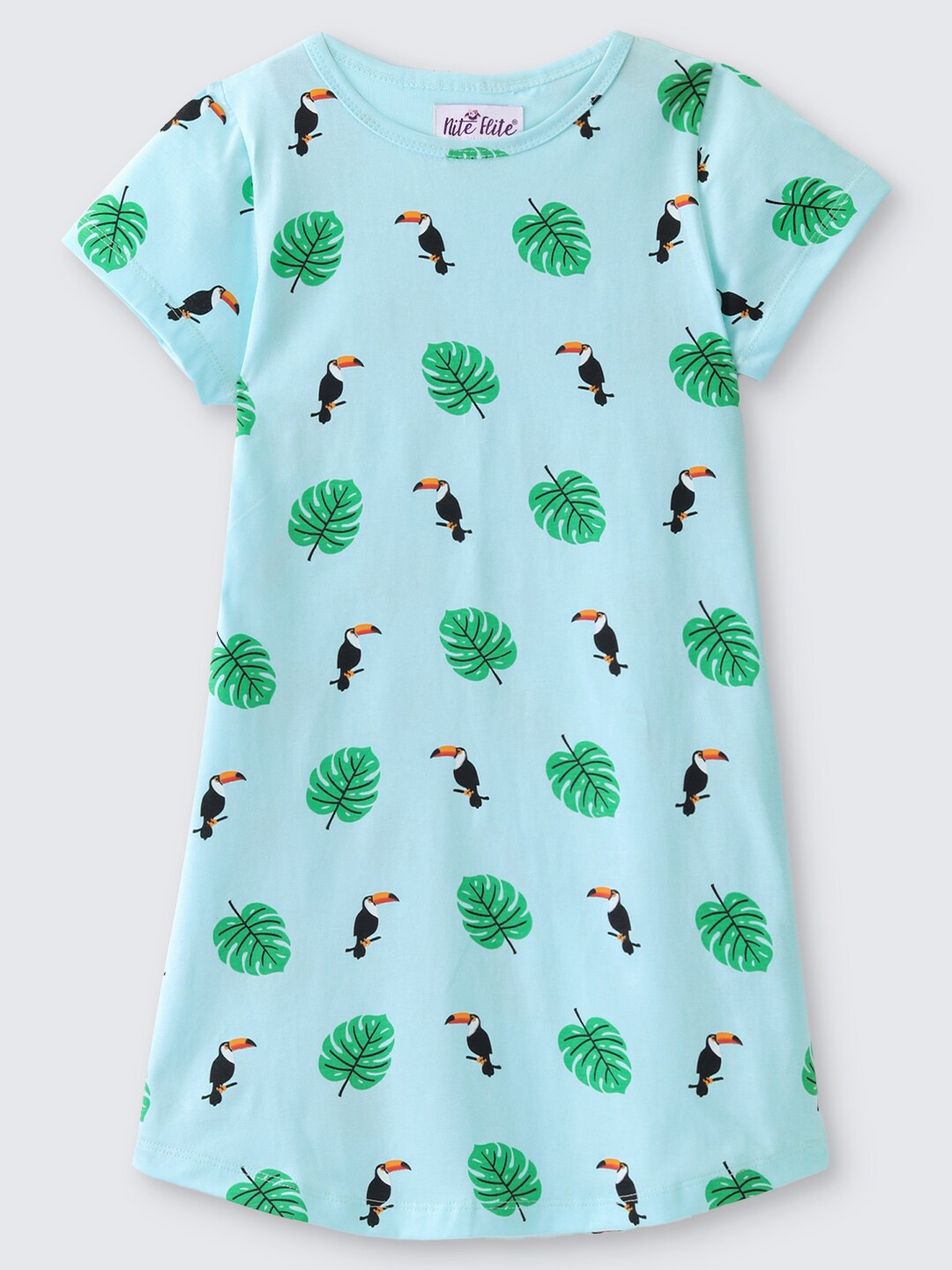 

Nite Flite Girls Graphic Printed Pure Cotton Nightdress, Green