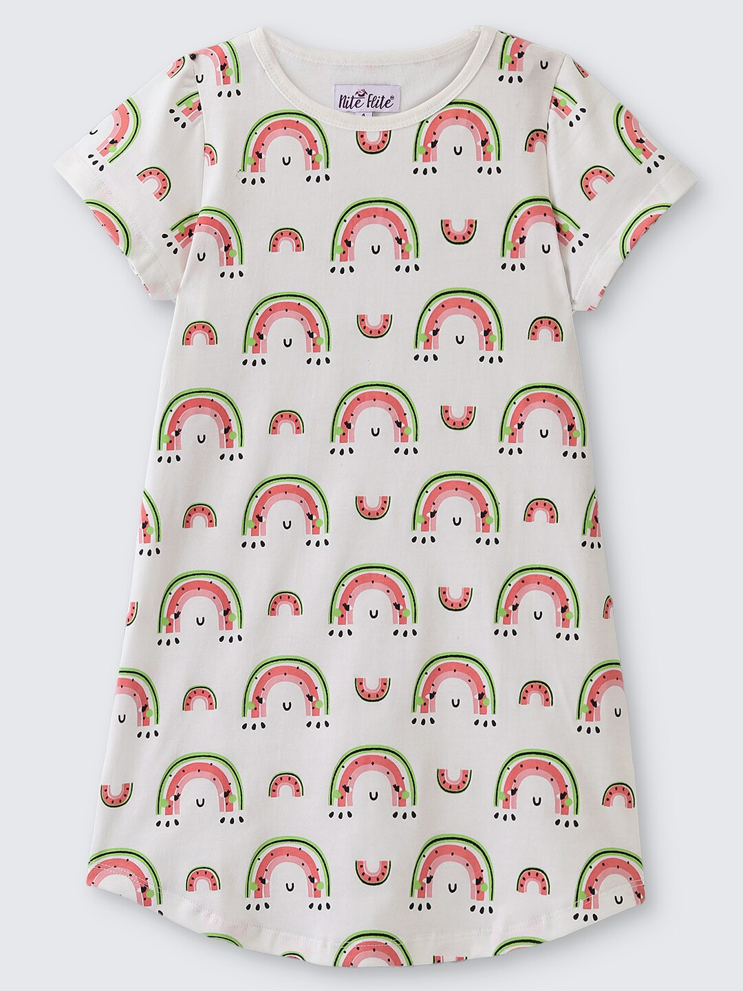 

Nite Flite Girls Graphic Printed Pure Cotton Nightdress, Off white