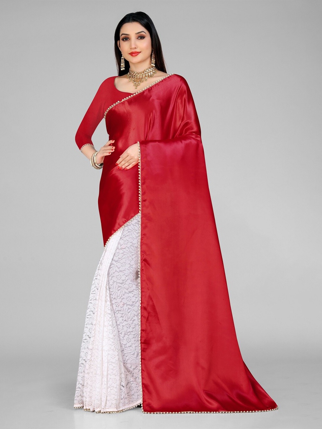 

LEOSAGI Floral Woven Design Satin Bomkai silk Saree, Maroon