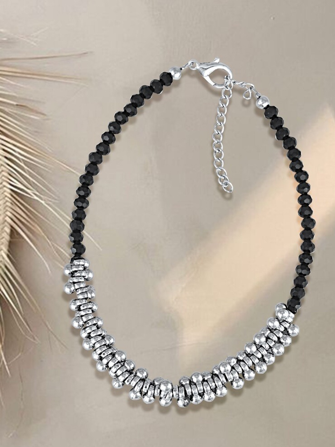 

MEENAZ Silver-Plated Artificial Beads Anklet