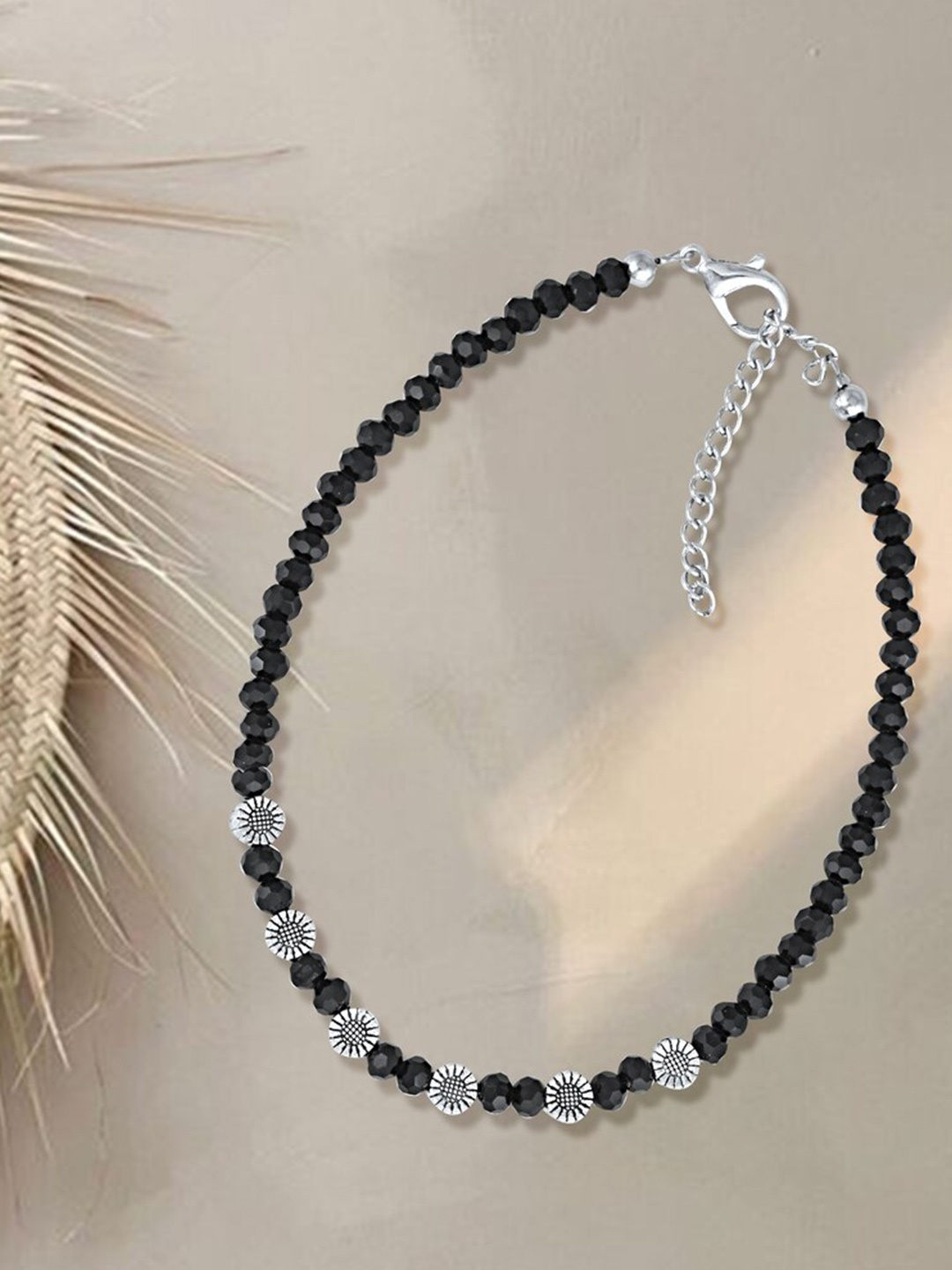 

MEENAZ Silver-Plated Artificial Beads Anklet