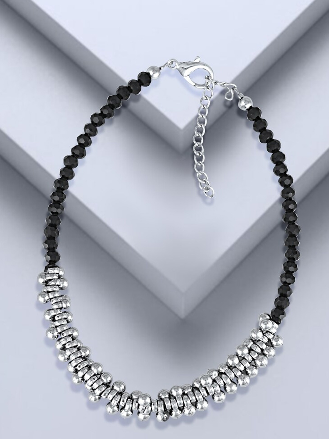 

MEENAZ Silver-Plated Artificial Beads Anklet
