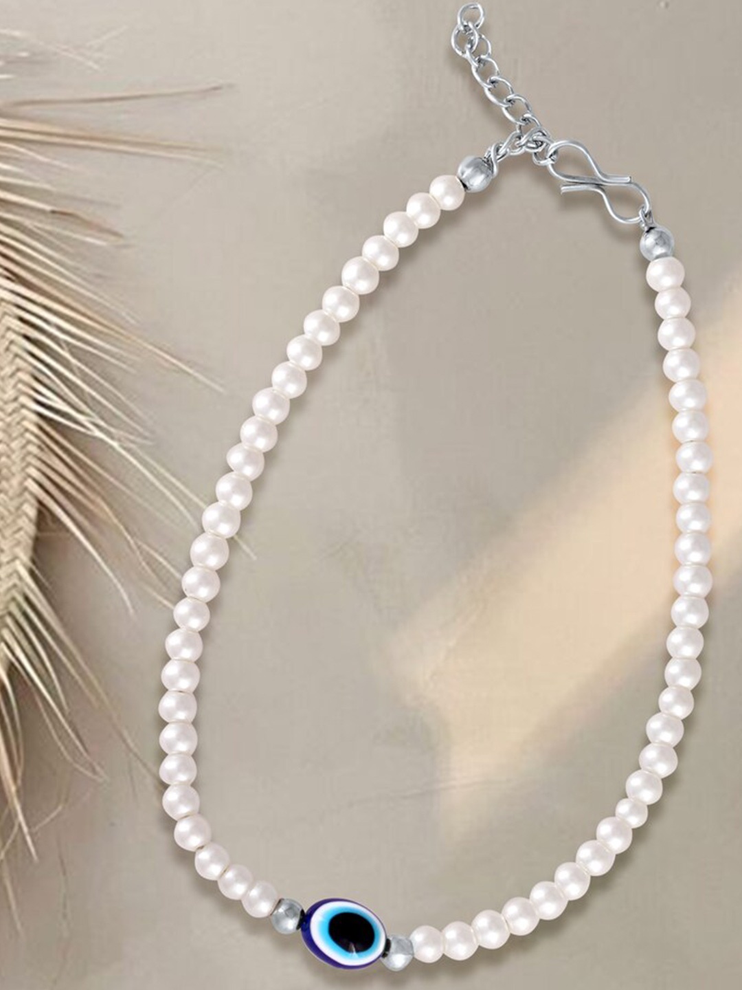 

MEENAZ Silver Plated Artificial Beads Stainless Steel Anklet