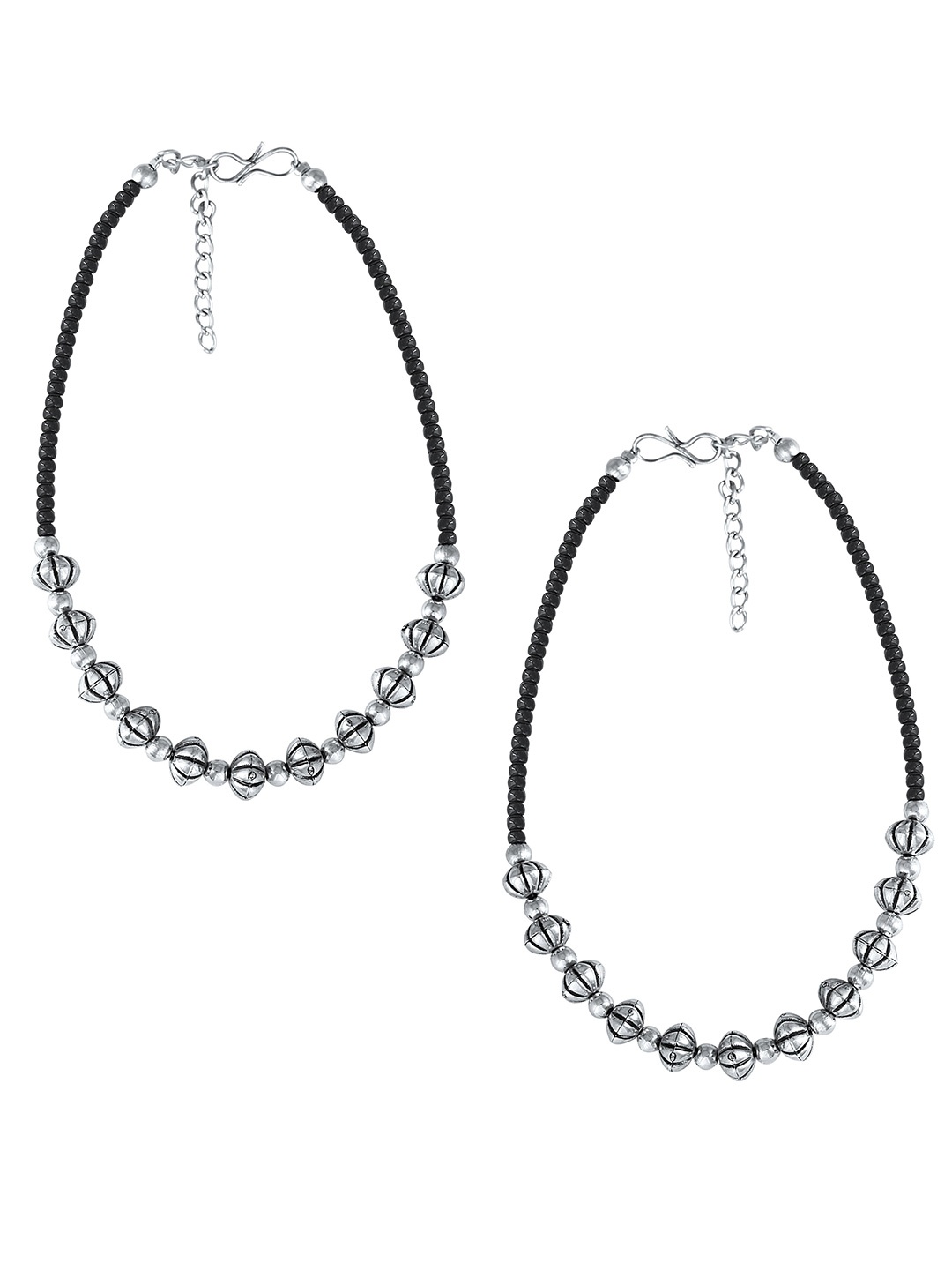 

MEENAZ Set Of 2 Silver-Plated Artificial Beads Anklets