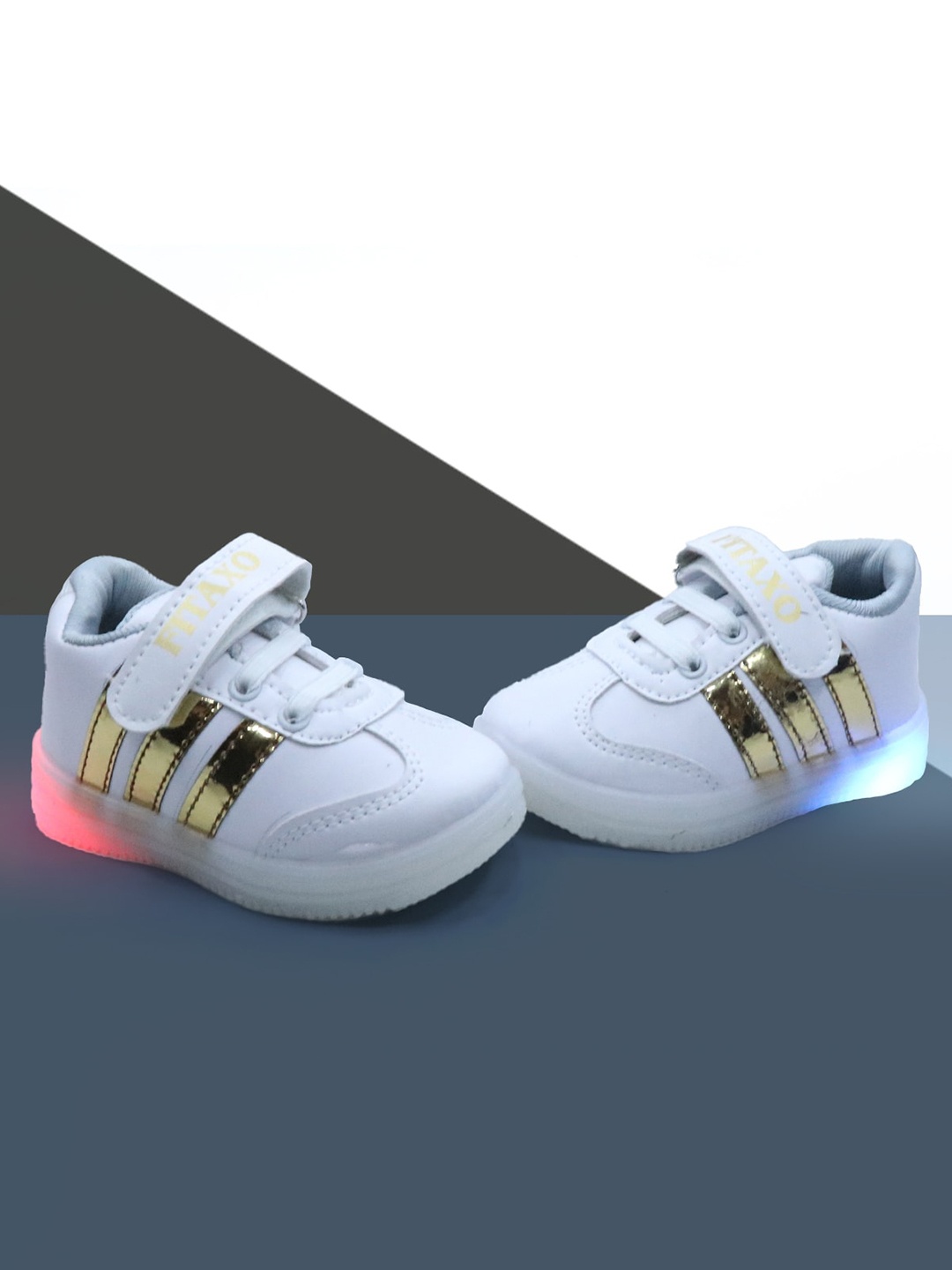 

FEETWELL SHOES Kids Round Toe LED Sneakers, White