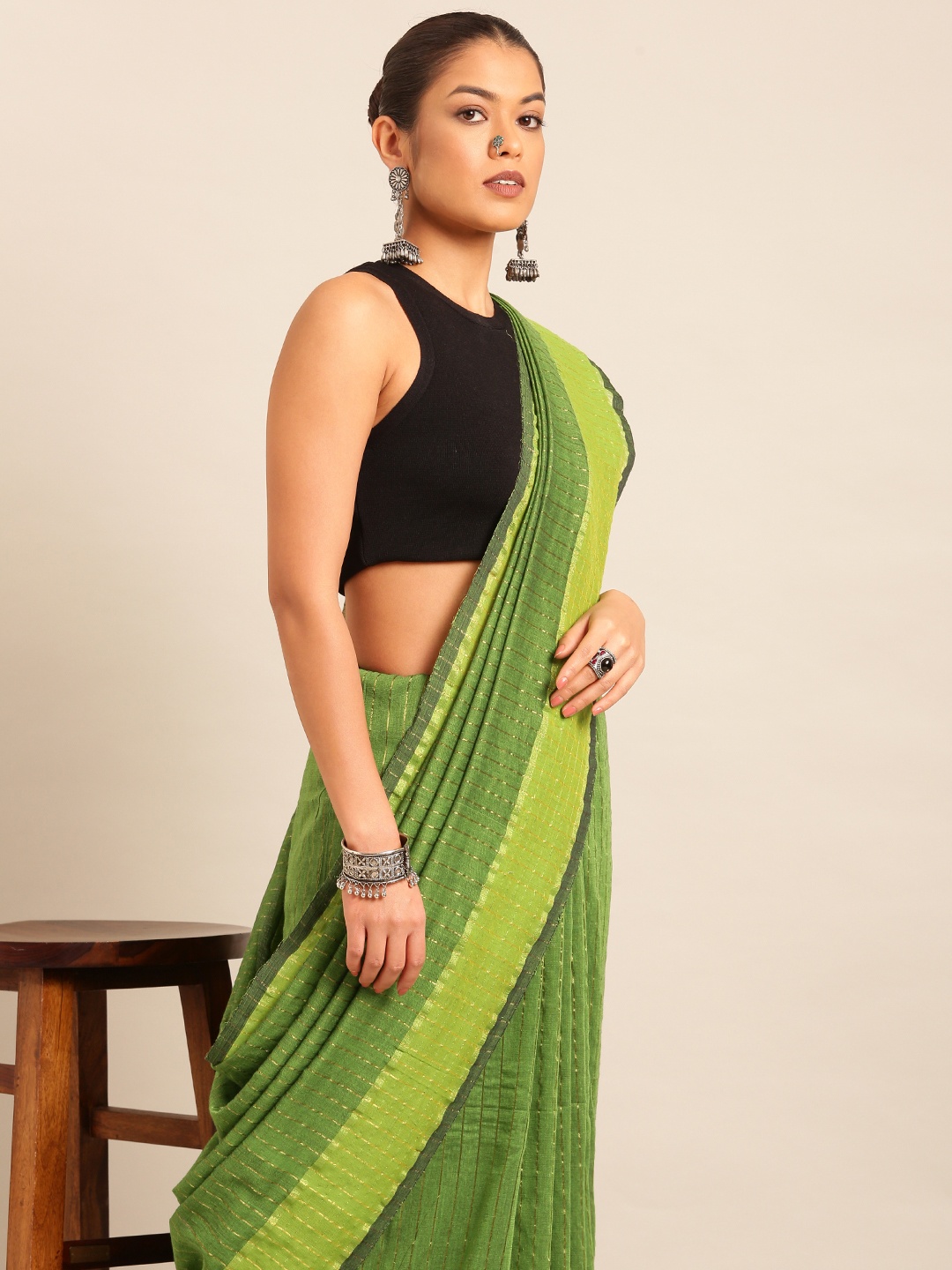 

Taavi Striped Sustainable Saree, Green